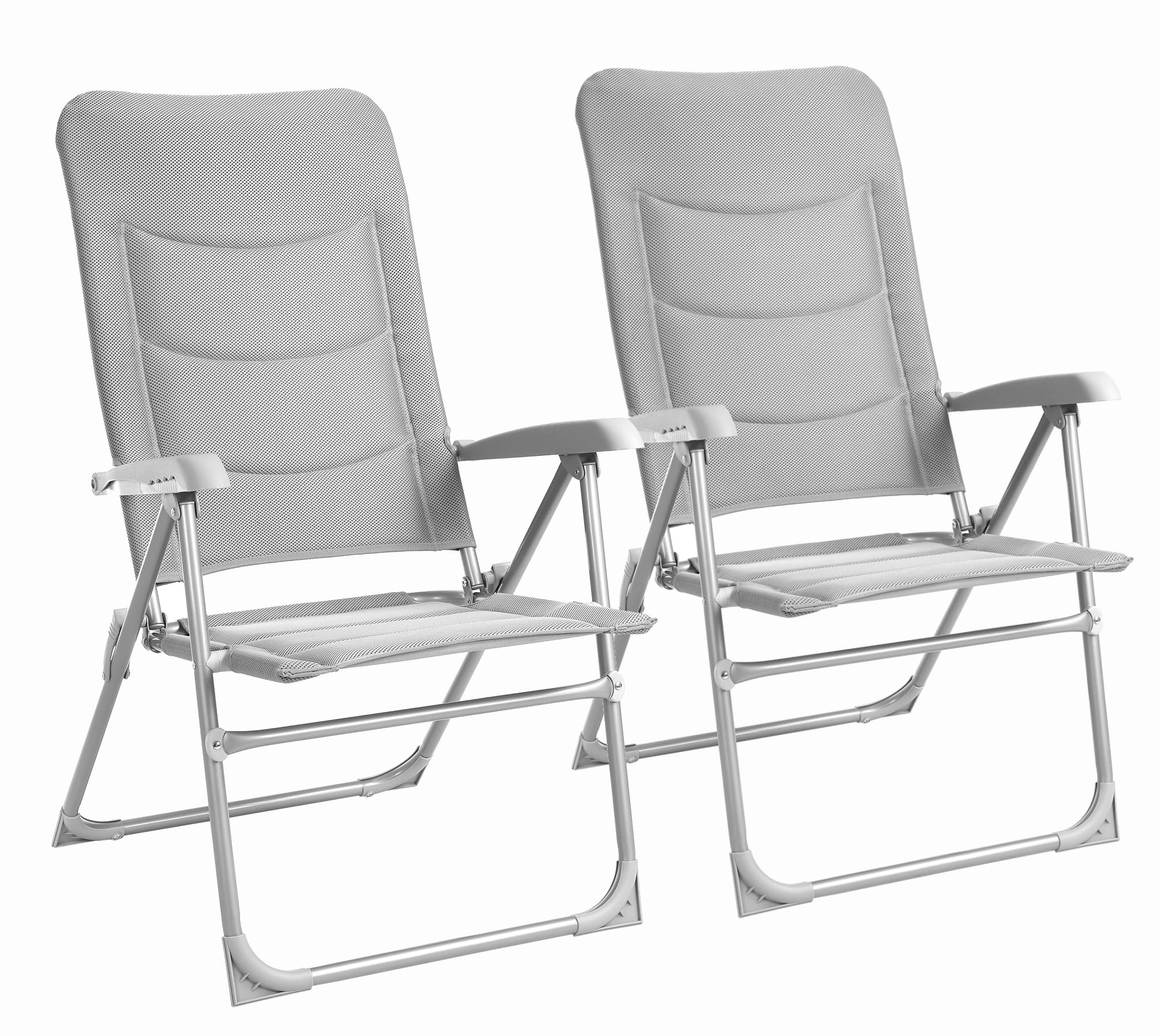 LIFERUN 2er Set Gartenstühle Hochlehner Gepolstert, 6-Fach Verstellbarer Balkonstuhl Alu, Klappstuhl bis 150kg mit Kopfstütze, Hellgrau