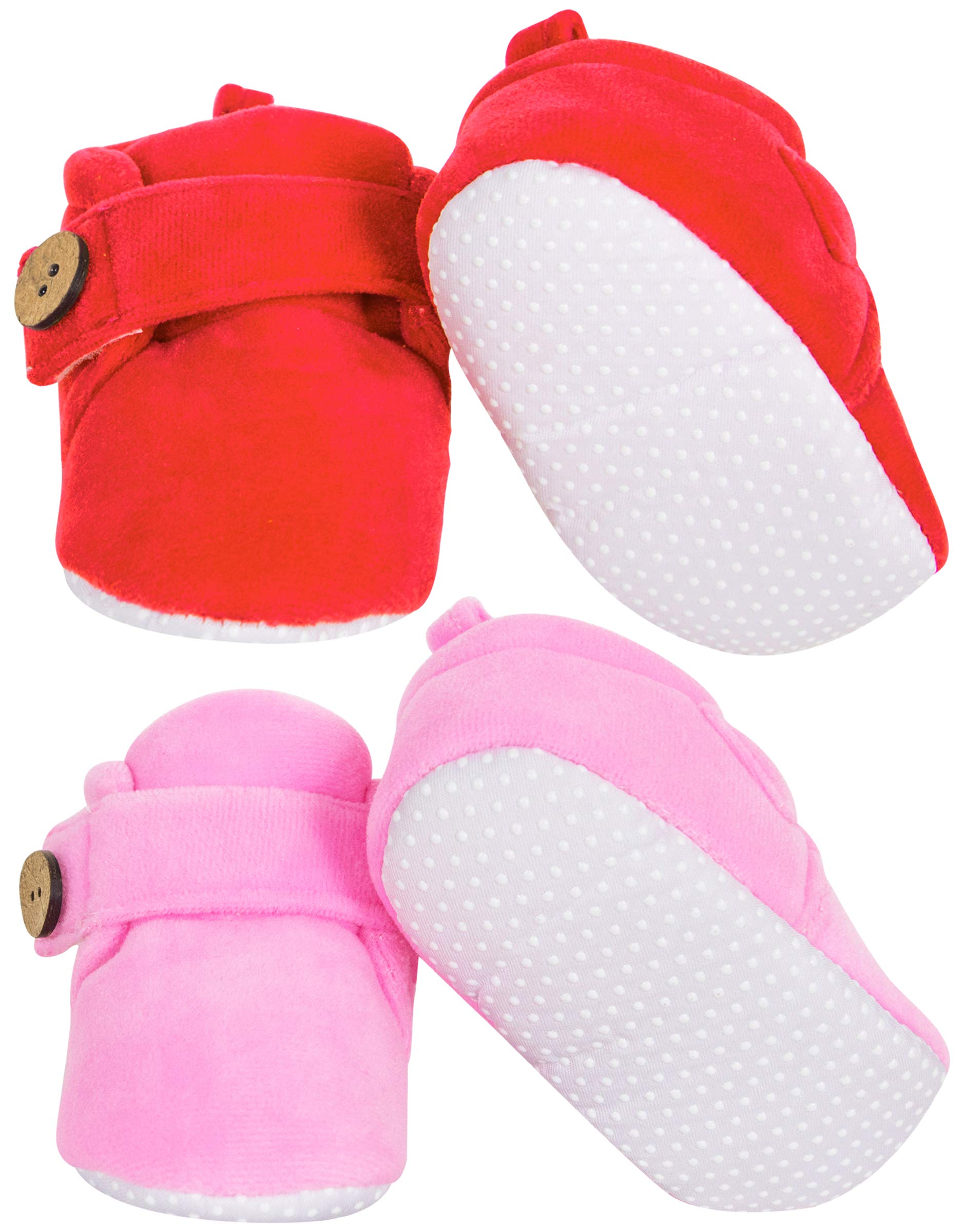Neska Moda Set Of 2 Pair Baby Boys & Baby Girls 6 to 12 Months Velvet Booties (Red,Baby Pink) -BT784andBT785 3