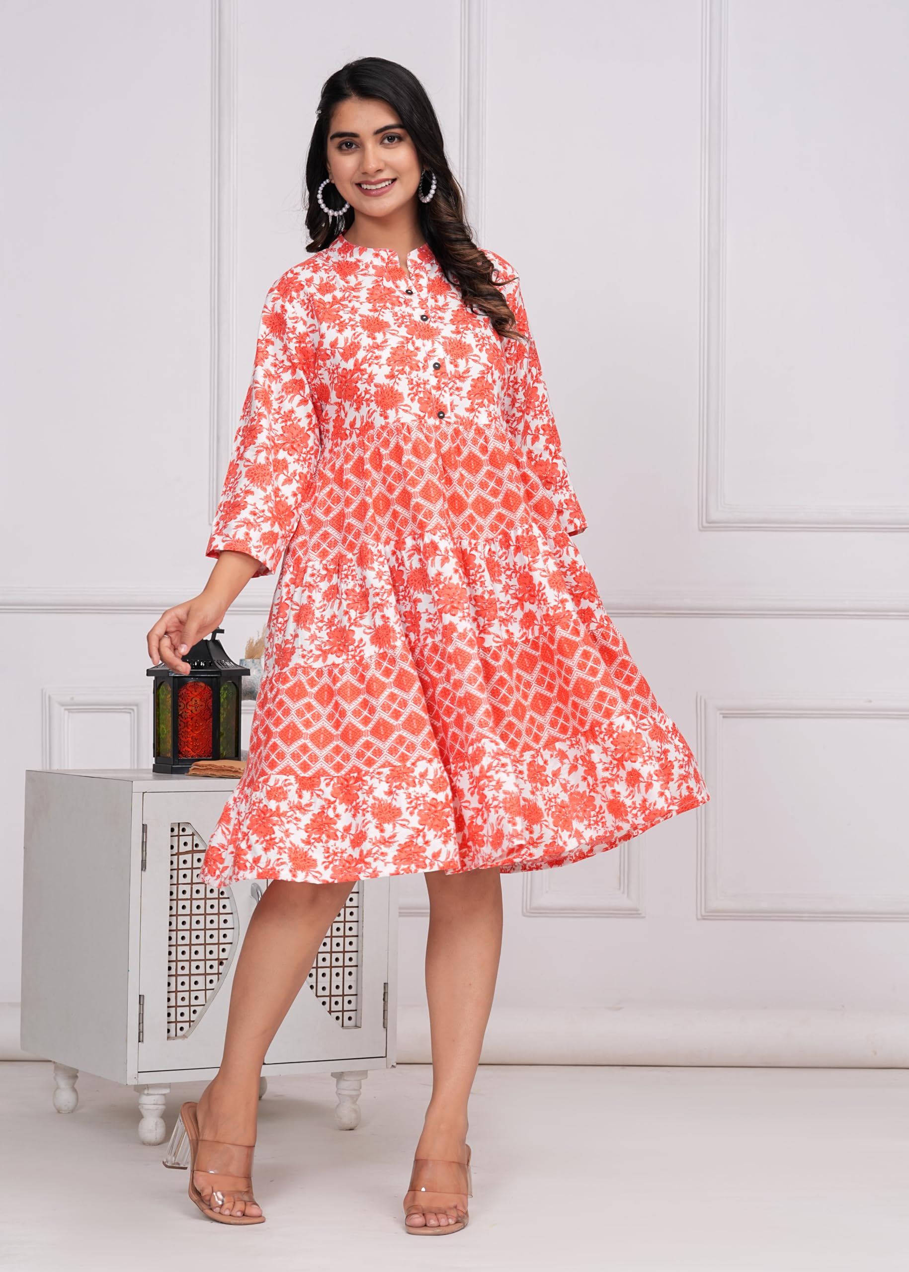 Jikonet Women's Western Dress | Midi Dress Summer Short Dresses For Women (Small, Pinkish Orange)