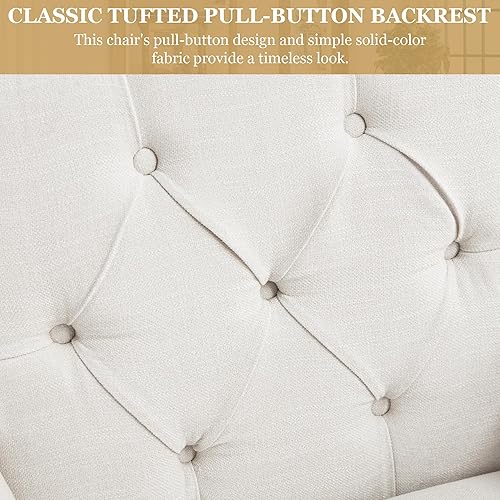 Miniatura 26 de HUIMO Silla de club copetuda, silla decorativa con almohada lumbar, sillón con botones de tela de lino, sillas tapizadas para dormitorio, sala de
