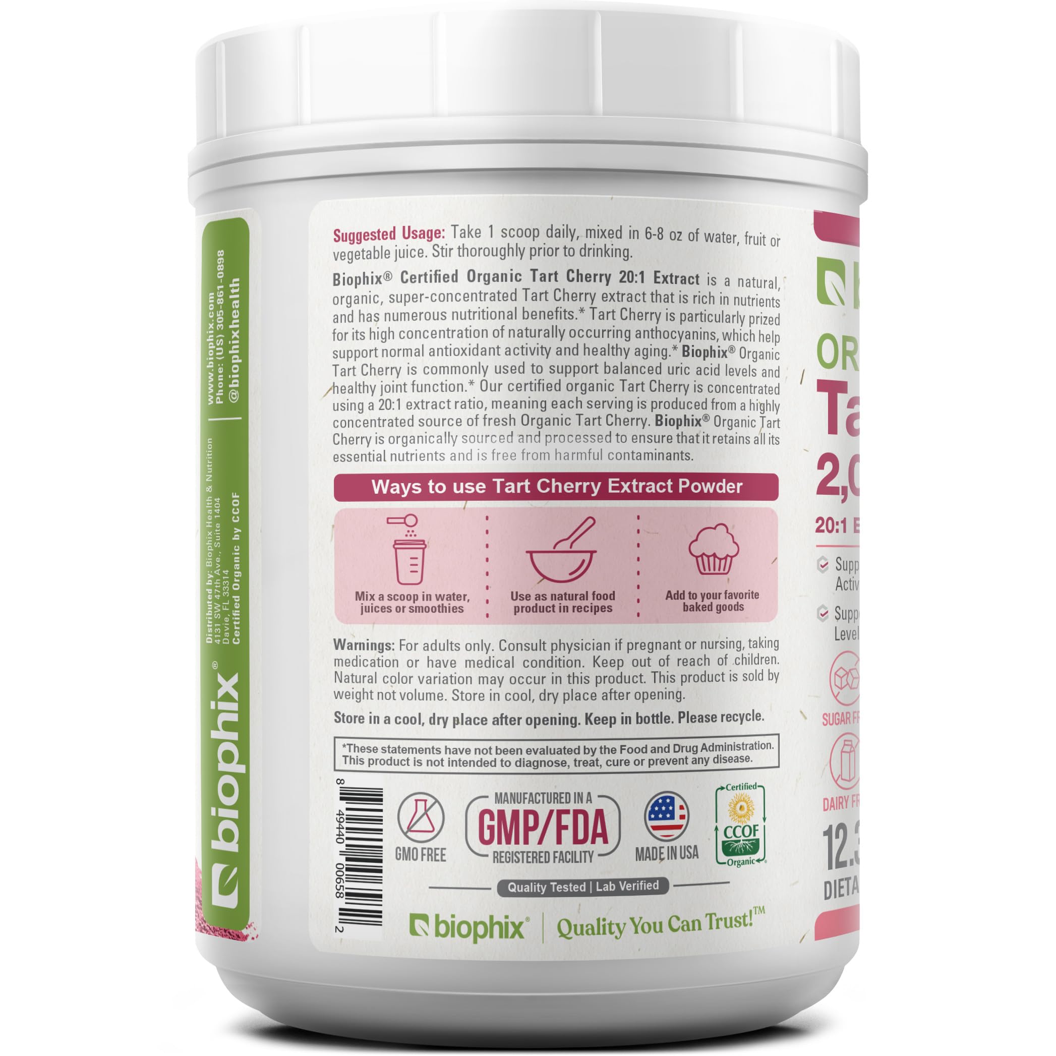 biophix Tart Cherry Powder Organic USDA 20:1 Extract 12.3 oz 350 g - Antioxidant-Rich Superfood - Supports Heart Health - Digestive Health - Natural Flavor - No Sugar Added — Amazon image 9