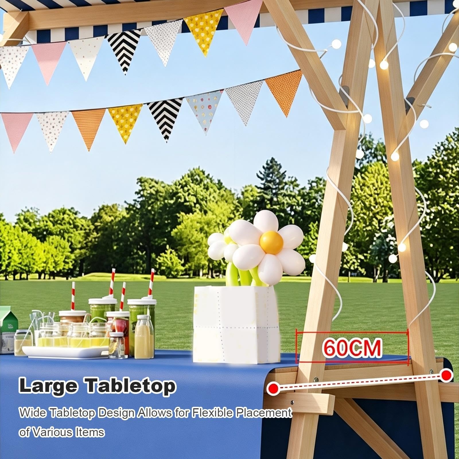 Carrello Mercato Pieghevole in Legno con Ruote | Tavolo Espositore Pieghevole per Mercatino con Tettuccio, Stand Portatile per Fiere ed Eventi Esterni(Yellow,120cm/47in)