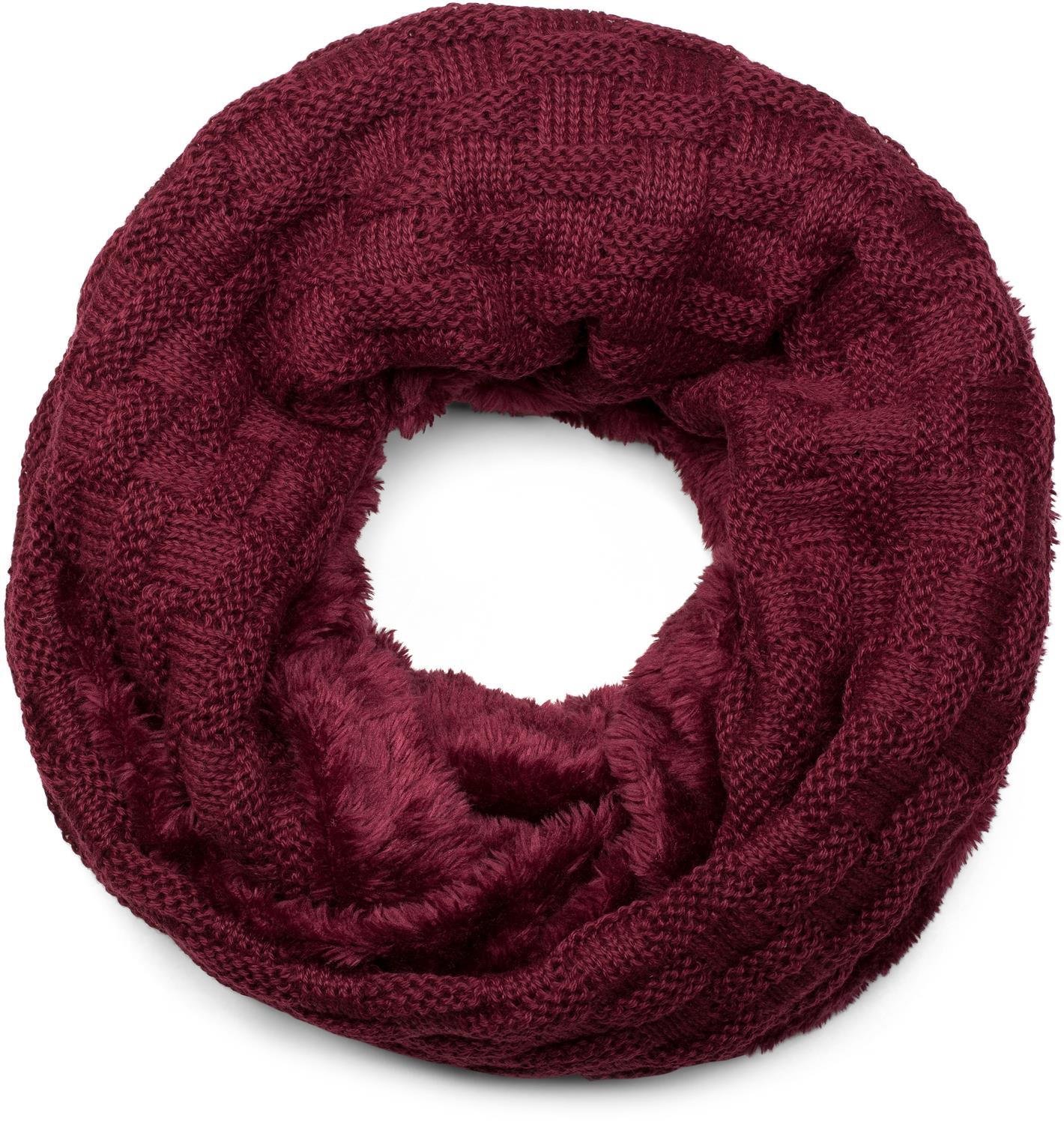 Stylebreaker Women's Claret-Violet Warm Fine-Knit Loop Scarf With Woven Pattern And Very Soft Fleece Lining, Snood, Unisex 01018150, Colour: