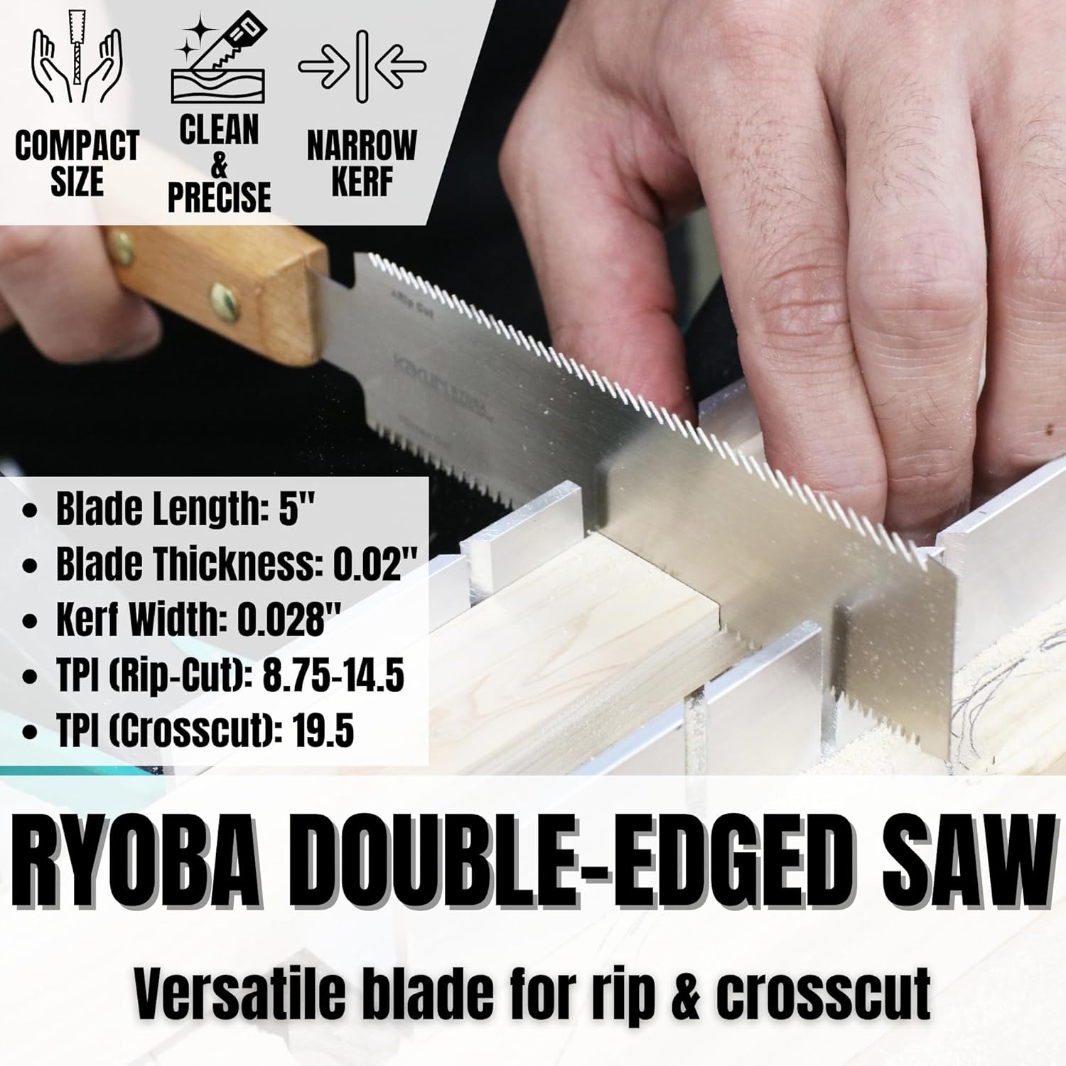 KAKURI Mini Japanese Pull Saw Set with Carrying Case - Ryoba Double Edge 5", Flush Cut 5", Dozuki Dovetail Fine Cut 5", Keyhole 3" - Made in Japan