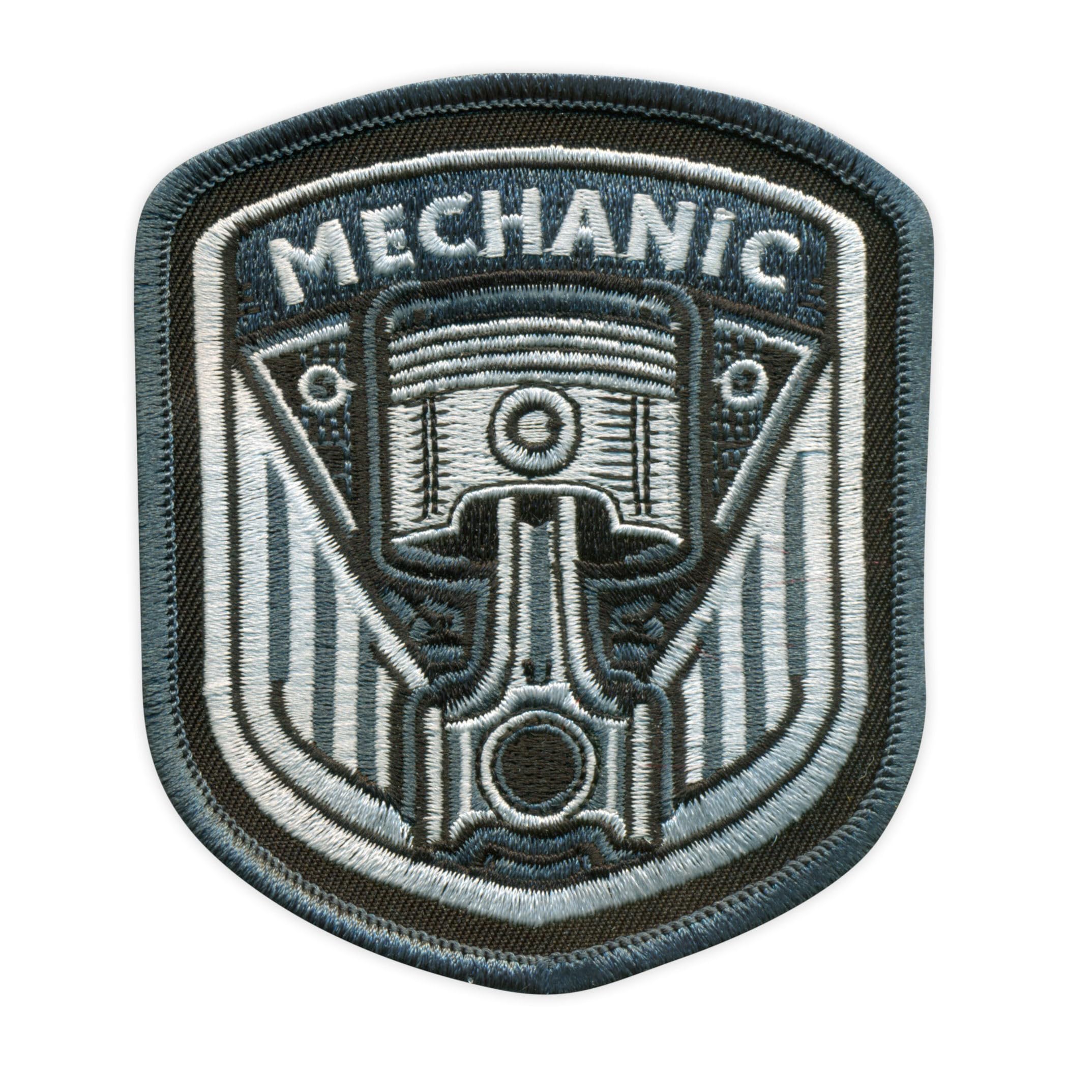 Set di quattro toppe ricamate per meccanici, pistoni, termoadesive, termoadesive, stemma