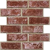 SMOOSTIKCDECOR 3D Peel & Stick Faux Brick Panels 11.8x11.8" 10-Pack Red Orange - Lightweight PVC Self-Adhesive Wall Tiles for Kitchen & Farmhouse Decor