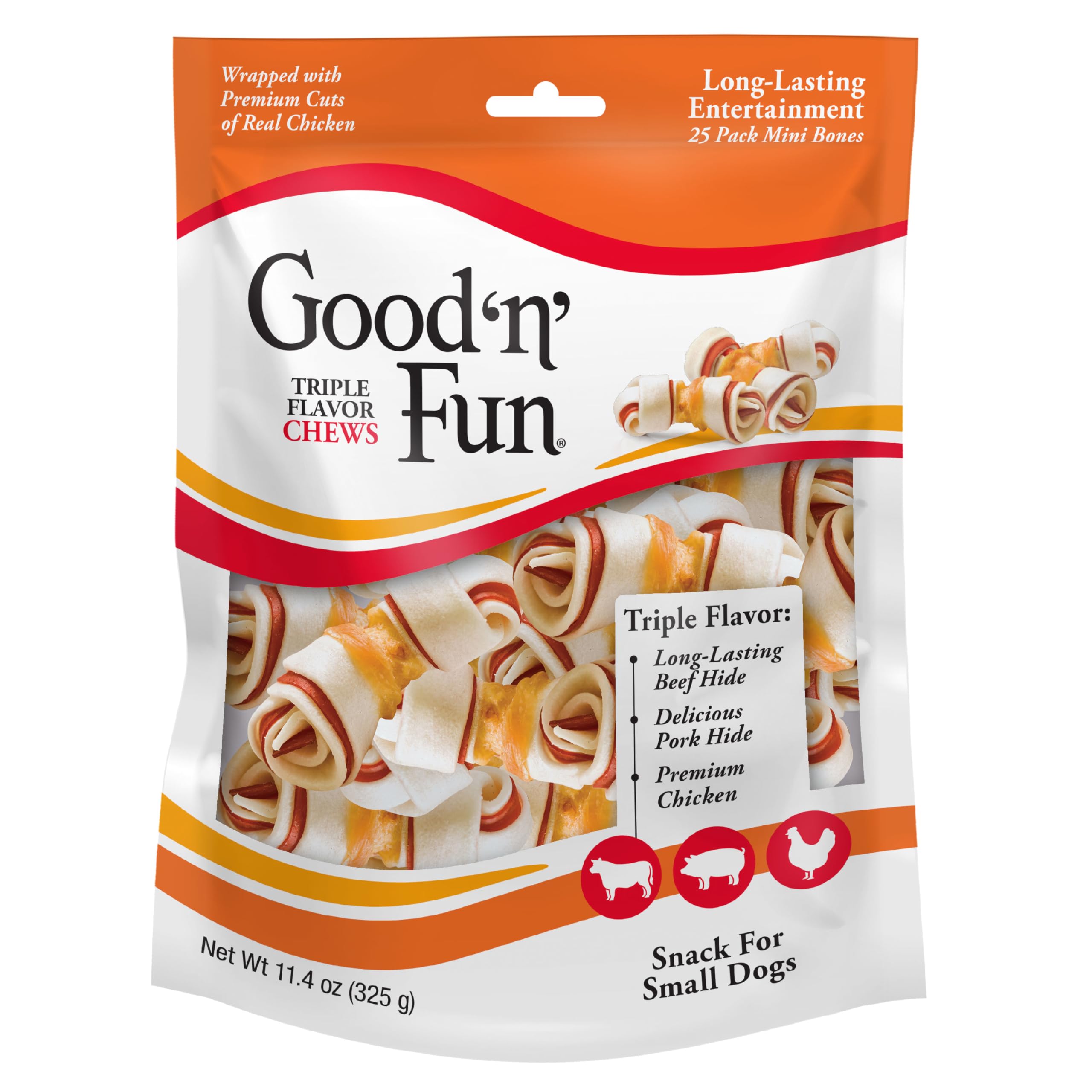 Good 'n' Fun Mini giocattolo da masticare per cani, 3 gusti, 25 conti