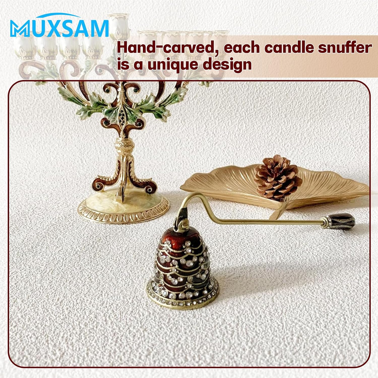 Vintage Candle Snuffer, Handheld Candle Extinguisher with Long Handle | Wick Flame Snuffer Metal Candle Accessory for Home Decoration, Diamond Setting
