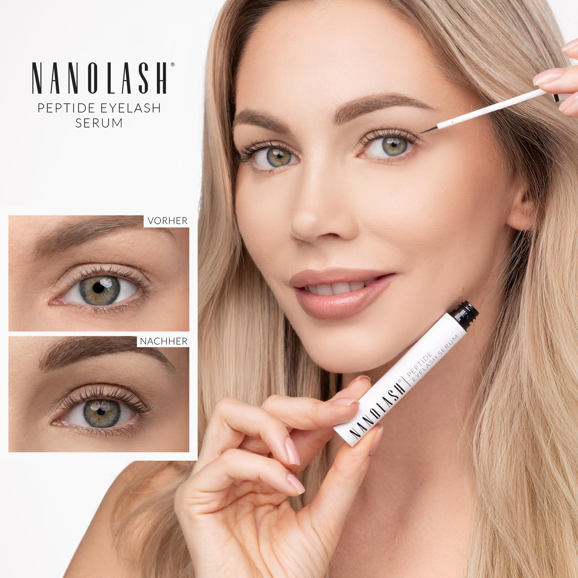 Nanolash Wimpernserum 5 ml - Peptidhaltiges Serum für Wimpern, ohne Hormone, stärkt Wimpernstruktur, reduziert Haarbruch, transparent, für alle Hauttypen und Geschlechter