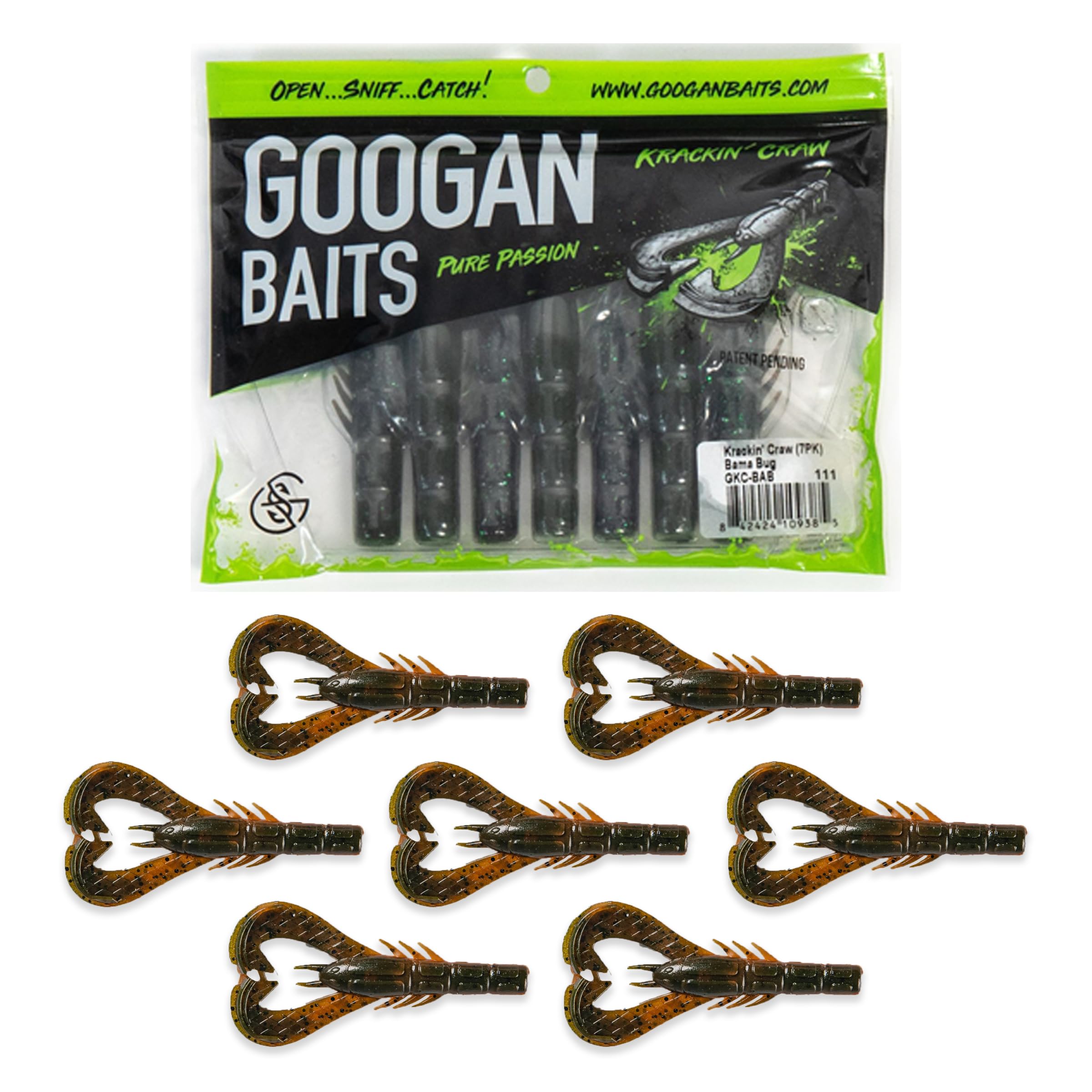 Googan Squad Krackin' Craw Angelköder – für Barschangeln, Salzwasser- und Süßwasserangeln, weicher Köder mit patentierten Kickkrallen, ideale Angelausrüstung und Ausrüstung