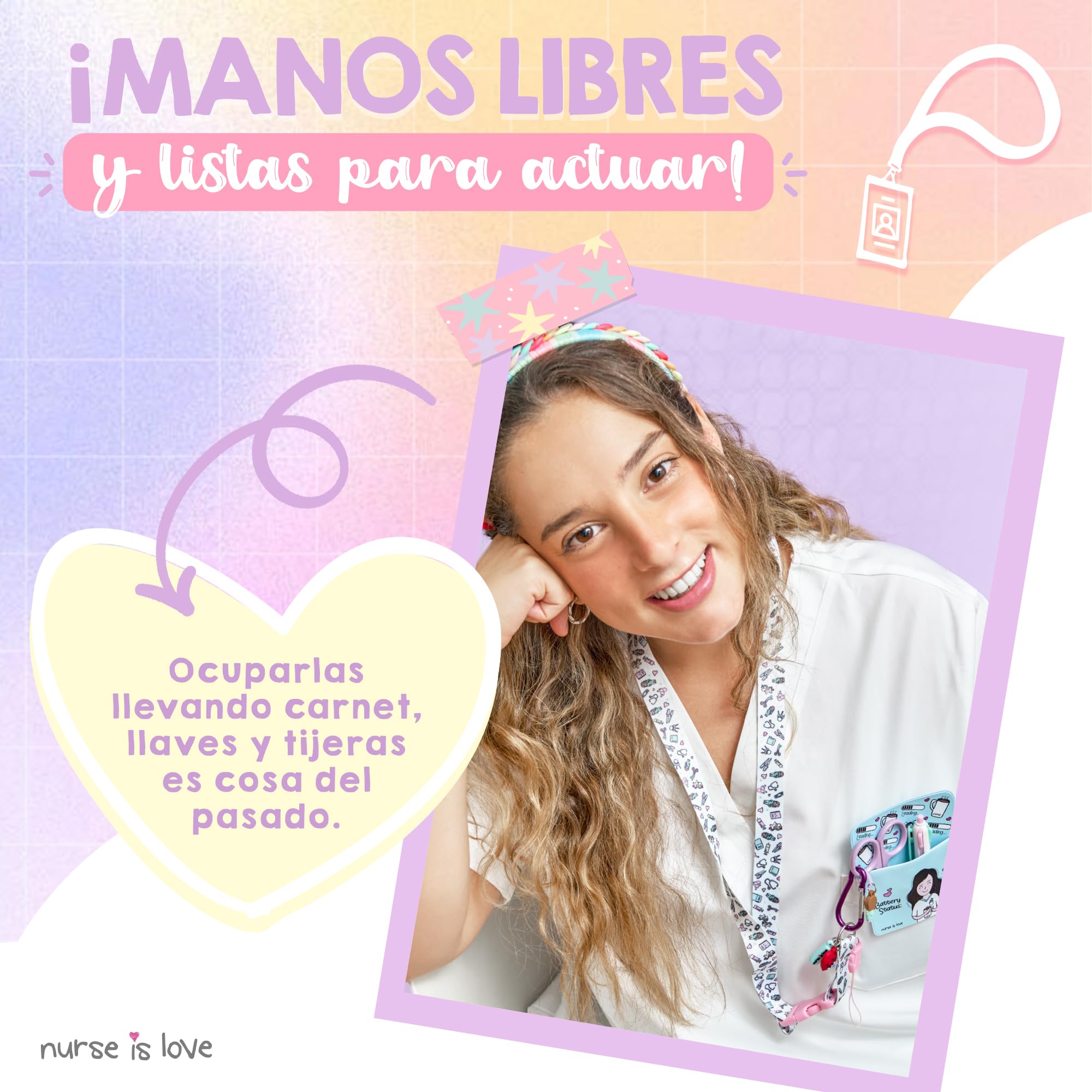 Nurse is Love Lanyard Enfermera Personalizado - Cuelga Llaves y Tijeras con Clip Sujetador de Acceso y Mosquetón Ideal para Porta Tarjetas Identificativas | Regalos Originales, Enfermera Accesorios