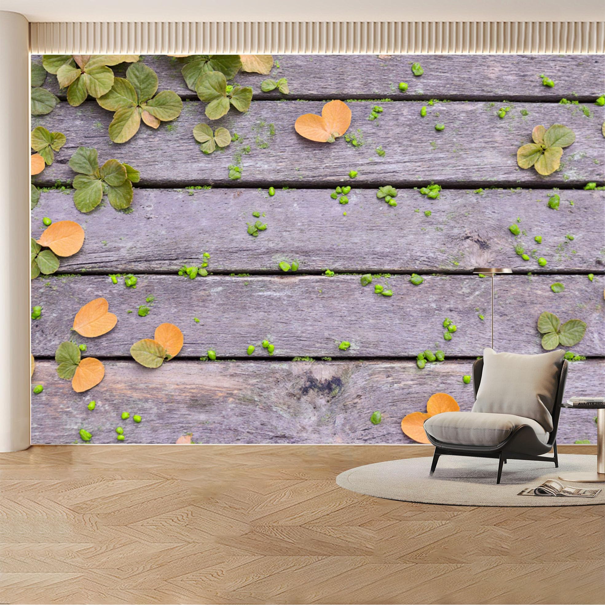 Kayorowalls Bh20260527867 Custom Wall Mural Wallpaper Rustic Wood Planks Leaves 3D Effect Wall Decor Nature Modern Minimalist Removable Selfadhesive Large Photo For Living Room， Bedroom， Office