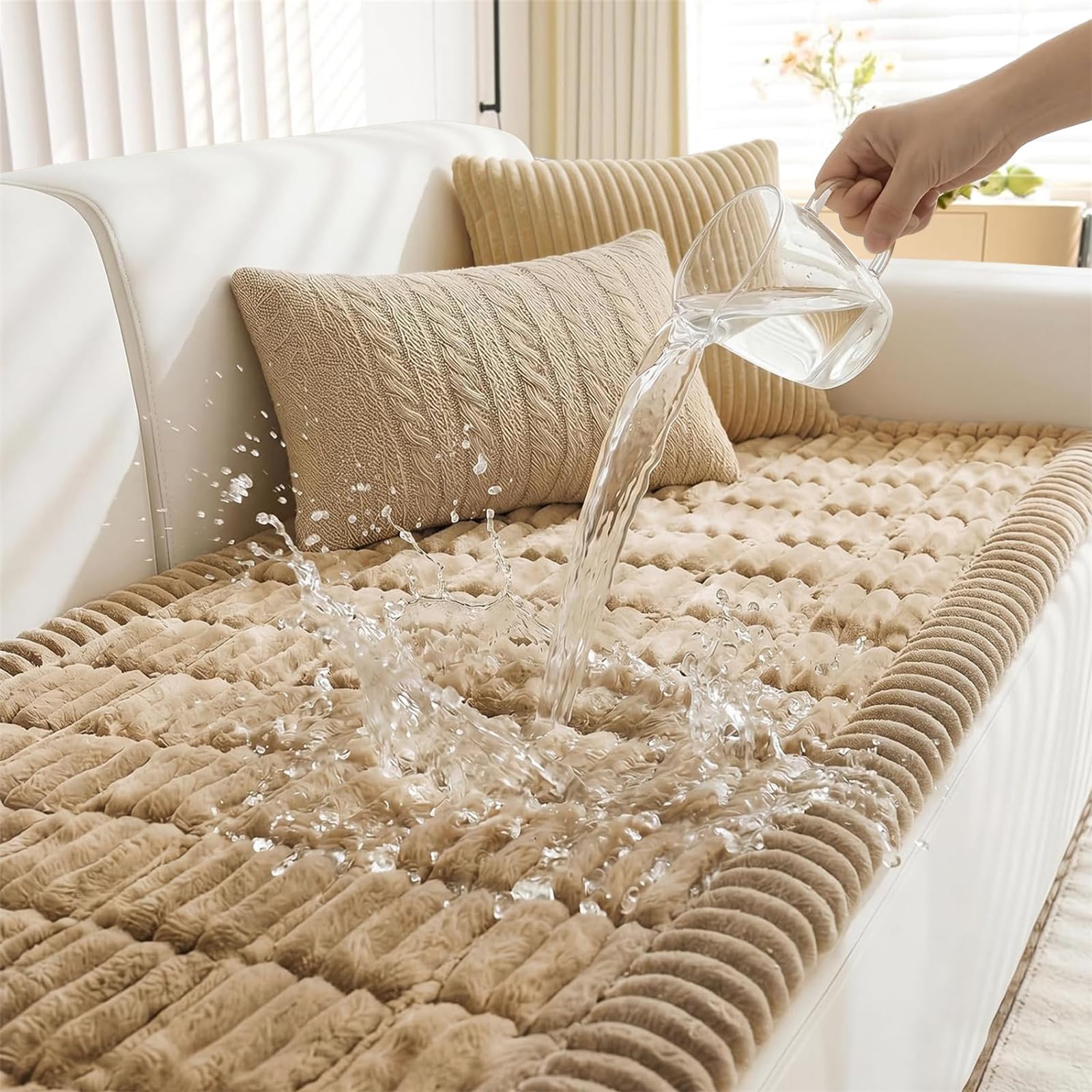 LINGKY Waterproof Sofa Covers 2 3 4 Seater Non Slip Sofa Slipcovers Super Soft & Thick Corduroy Sofa Cushion Covers Pet Couch Covers Sofa Protectors from Pets/Kids/Dogs (Coffee, 70x70cm)