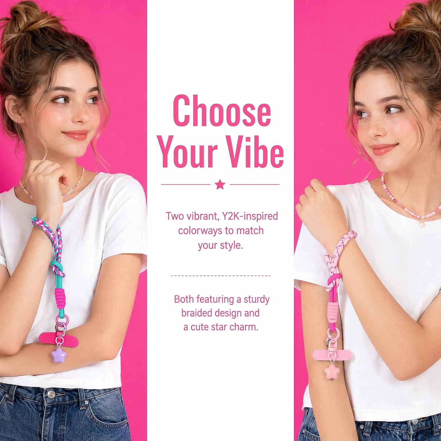 2PCS Wrist Strap For Phone Case, Adjustable Braided Lanyard, Pink Phone Wrist Strap, Camera Bag Charm