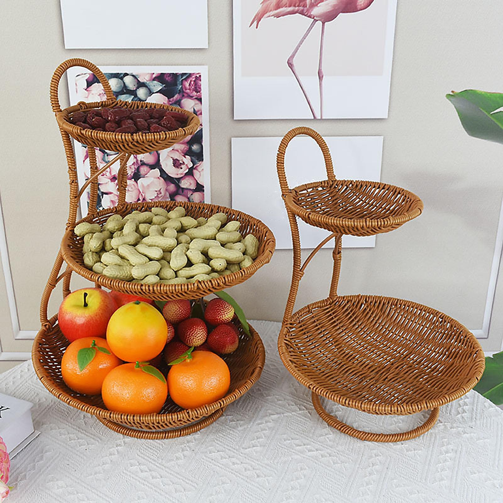 Cesta de Frutas de ratán de Varios Niveles Moderna, Bandeja para Servir para Cocina, Comedor, Almacenamiento, Propietario de golosinas permanentes