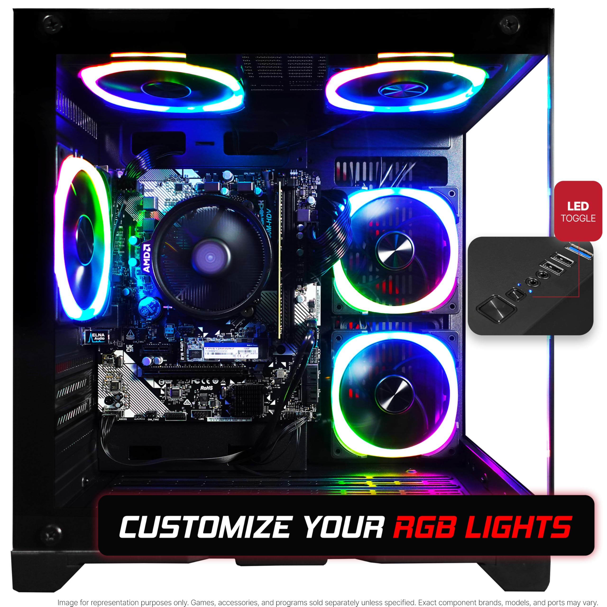 SAAV X1 PC da gioco precostruito Intel G5400 CPU da 3,7 GHz, 16 GB di RAM, GPU GEFORCE GTX 750 GDDR5, NVME da 512 GB, WiFi 6, Bluetooth, Win 11, tastiera del mouse, desktop per PC da gioco, garanzia