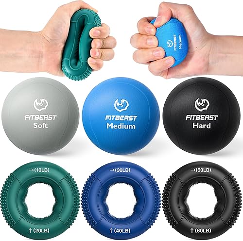 Miniatura 7 de FitBeast Grip Strength Trainer, Finger Exerciser, Stress Balls for Adults 6-Piece Set, Hand Therapy for Strength, Recovery & Stress Relief, Forearm