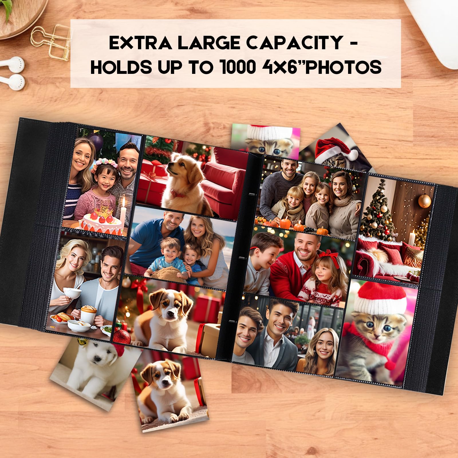 Album fotografico da 10 x 15 cm, 1000 tasche, copertina in lino con finestra frontale, 10 x 15 cm, contiene 1000 foto orizzontali e verticali, pagine senza acidi, 10 x 15 cm, album fotografico per