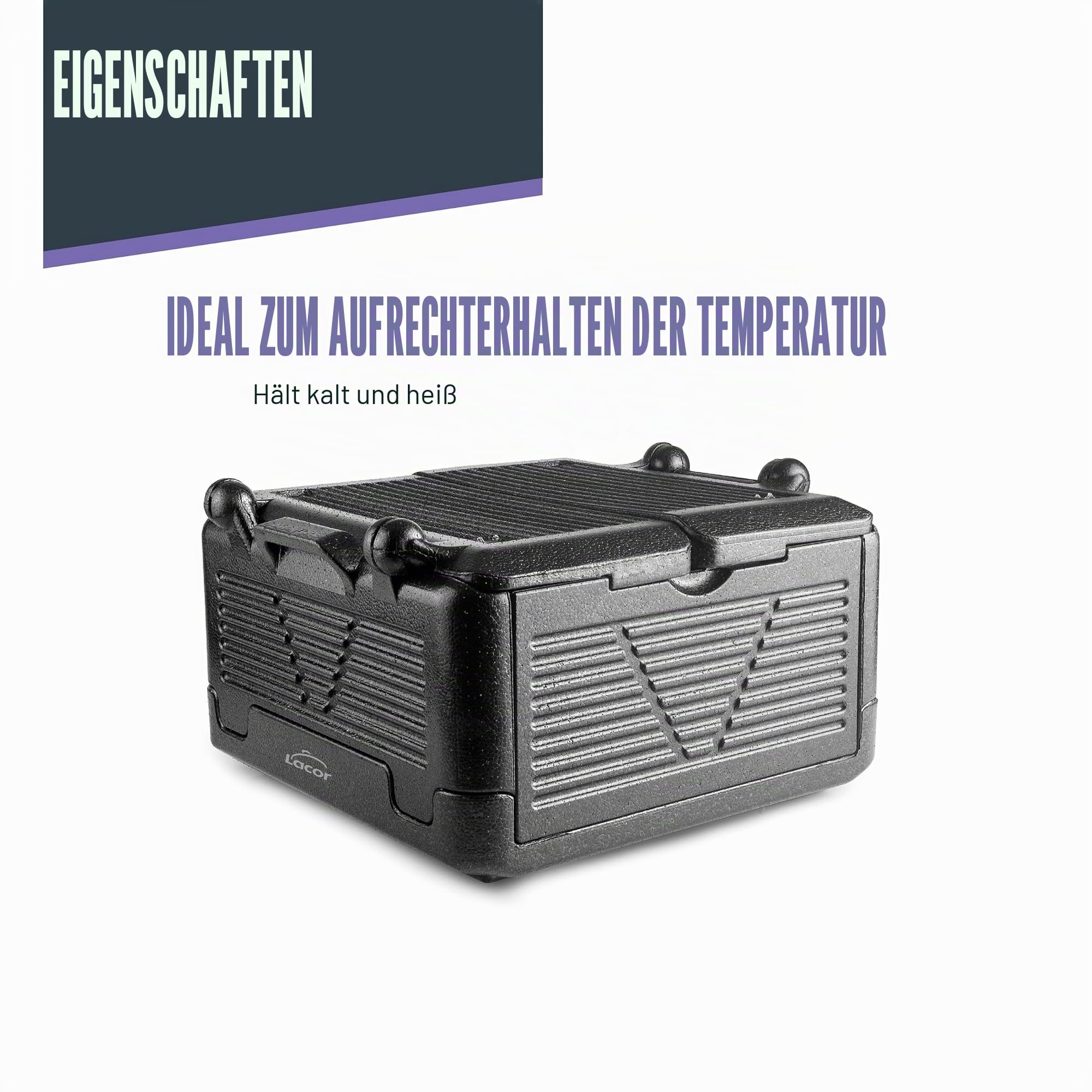 LACOR - Thermobox, hergestellt aus EPP, GN 1/1, hält Lebensmittel kalt oder warm, leicht, robust und isolierend, wasserdicht, vollständig faltbar, Schwarz