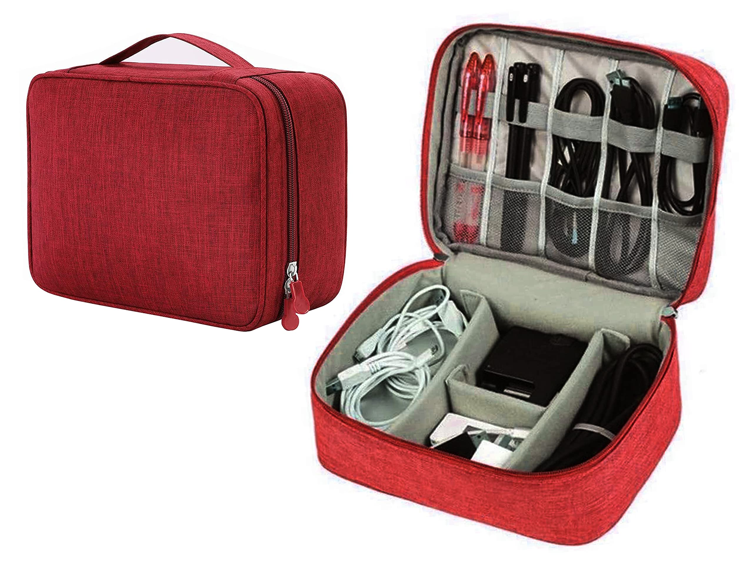 LUCES® Electronics Organizer Accessories Bag Storage Carrying Case for Adapter Cable Gadget Charger Mouse Power Bank SSD HDD (Maroon) (B09DYG38DW) Amazon Price History, Amazon Price Tracker