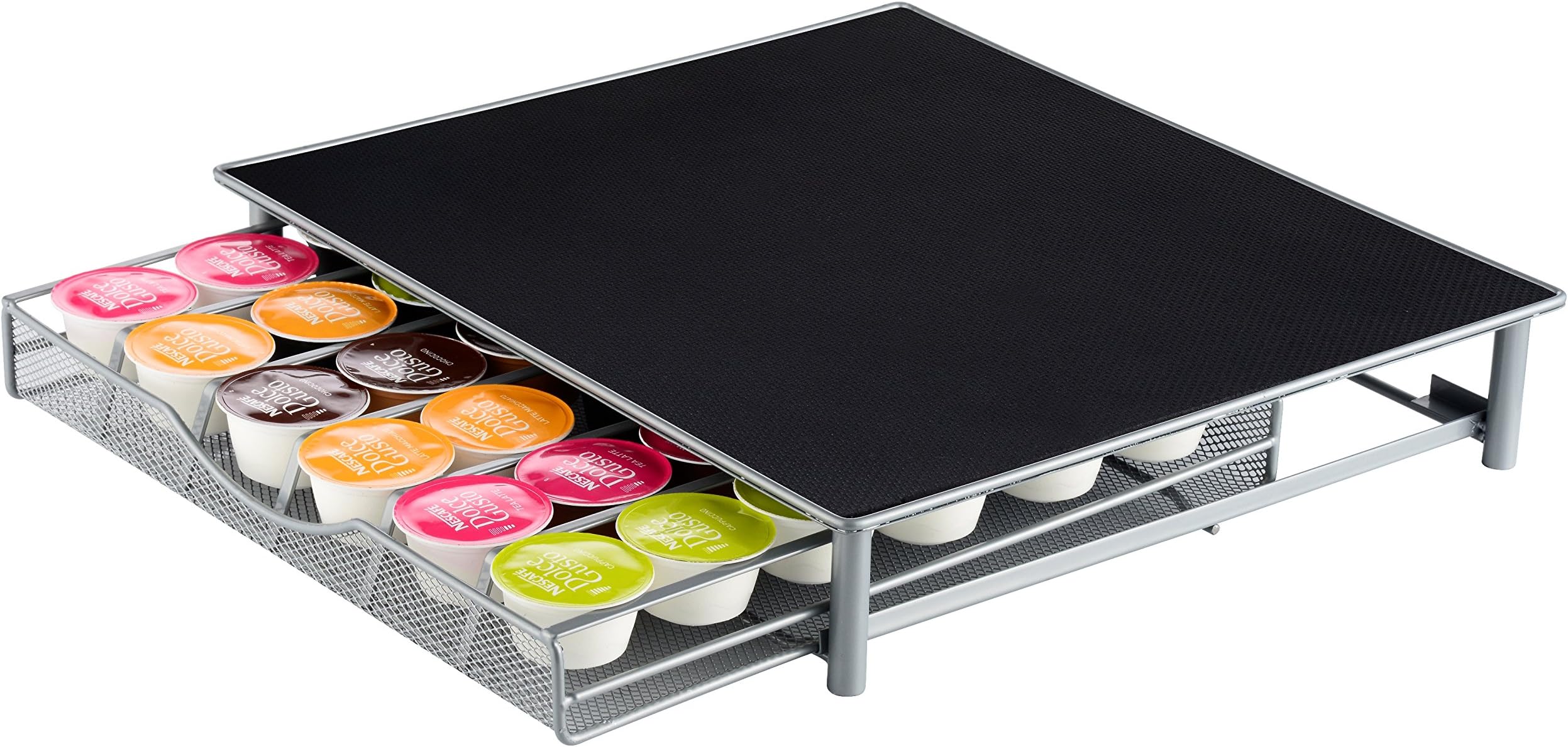 KitchenistaDolce Gusto Coffee Pod Holder - 36 Capsules Stackable Stand - Anti Vibration Non Slip Surface - Mesh Drawer Rack