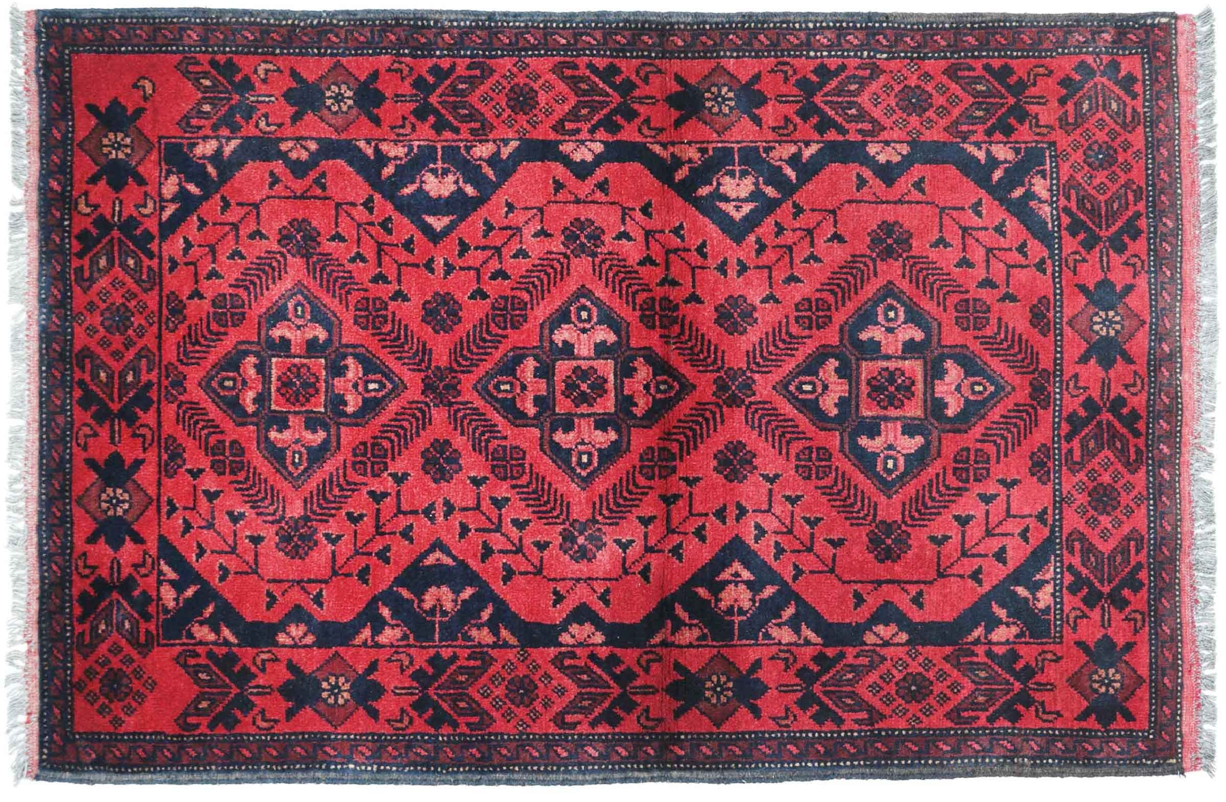 Tapis Afghan Khal Mohammadi tissé main authentique en laine marron géométrique