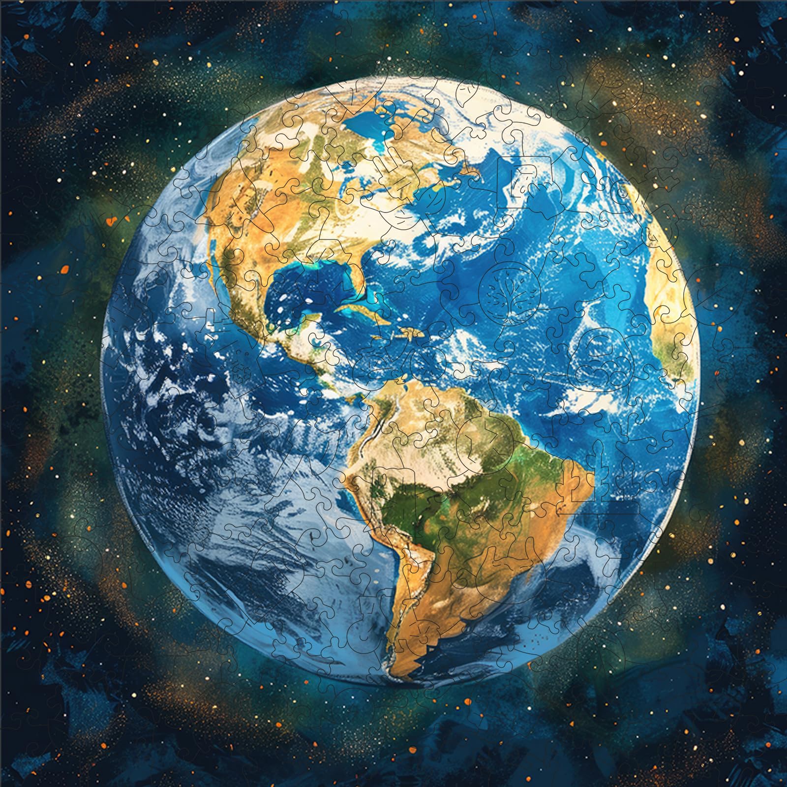 MYS A·U·R Space Earth Wooden Puzzles for Adults, Circle Blue Planet Jigsaw Puzzles 500 Pcs, 15.9x15.9in, Unique Shaped Cool Adult Puzzles, Wood Puzzles Creative Gifts for Adults and Kids Family Game