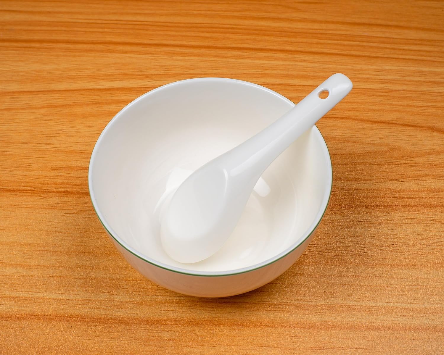 Soup Spoons Set of 10, Ceramic Chinese Soup Spoon, Asian Soup Spoons, White Japanese Spoon Large for Ramen Pho Wonton Dumpling Miso, Deep Oval Hook Design (10 pcs-5.3 inch)