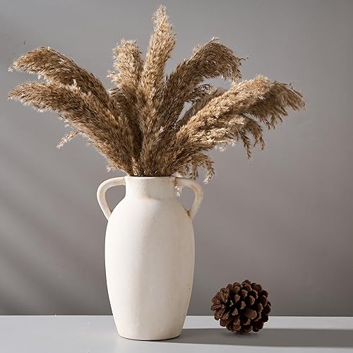 Miniatura 2 de PORCER Jarrón de cerámica, jarrón de terracota de 9.84 pulgadas con asas, florero decorativo bohemio, jarrón rústico para decoración del hogar,