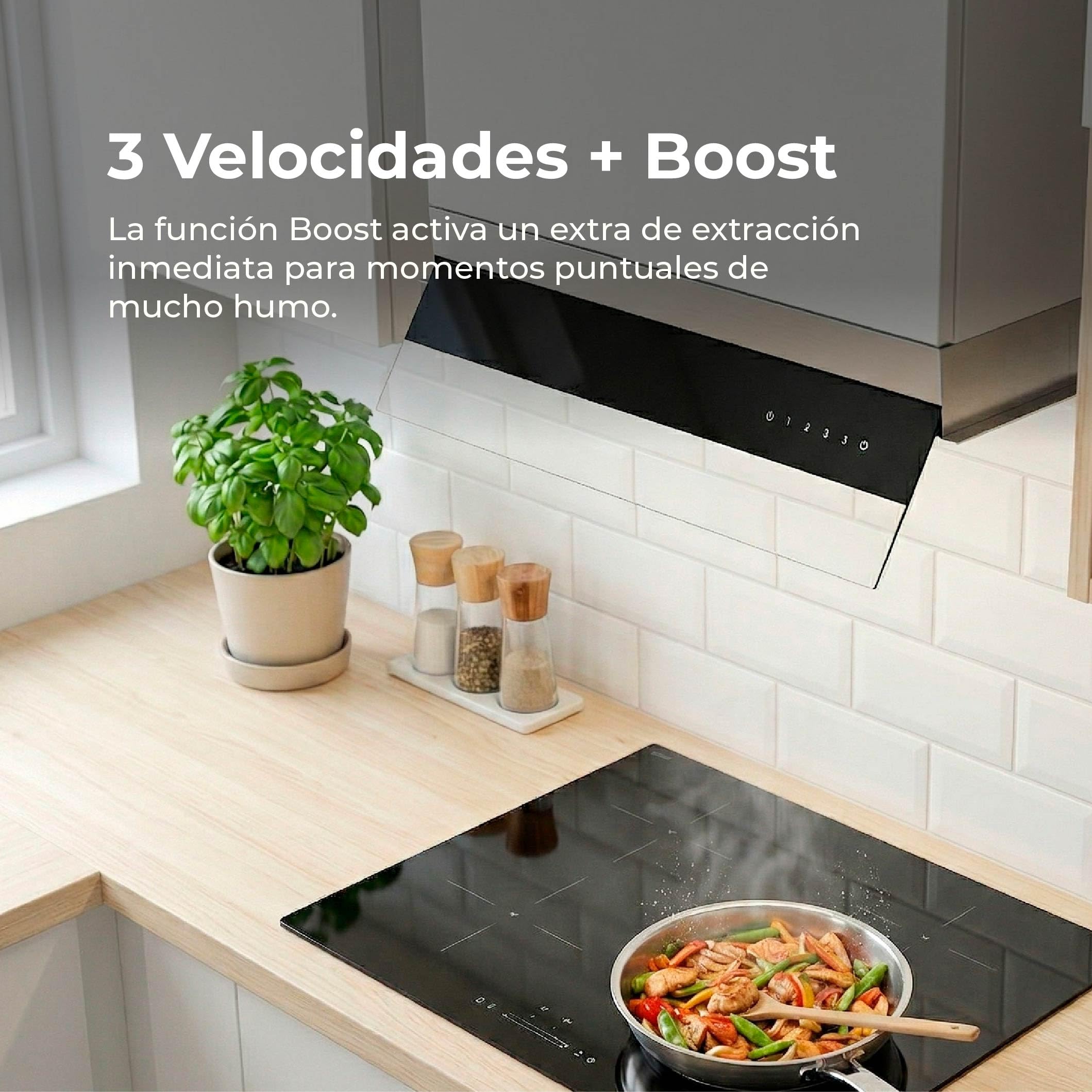 EVVO CEi56 Inox - Campana Extractora 60 cm Integrable, Clase A+++ Máxima Eficiencia, Succión 875 m3/h, Motor 200W - Extractor de Cocina Táctil con Filtro Carbón Activo y Aluminio, Temporizador, Inox