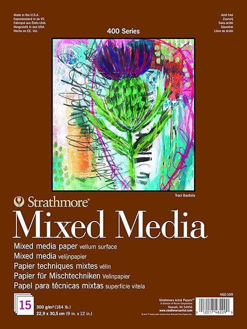 Strathmore 400 Mixed Media 300gsm Pads, 15 x 9x12 in Sheets, Foldover Cover - Glued 1 side, Ideal for Professionals & Students
