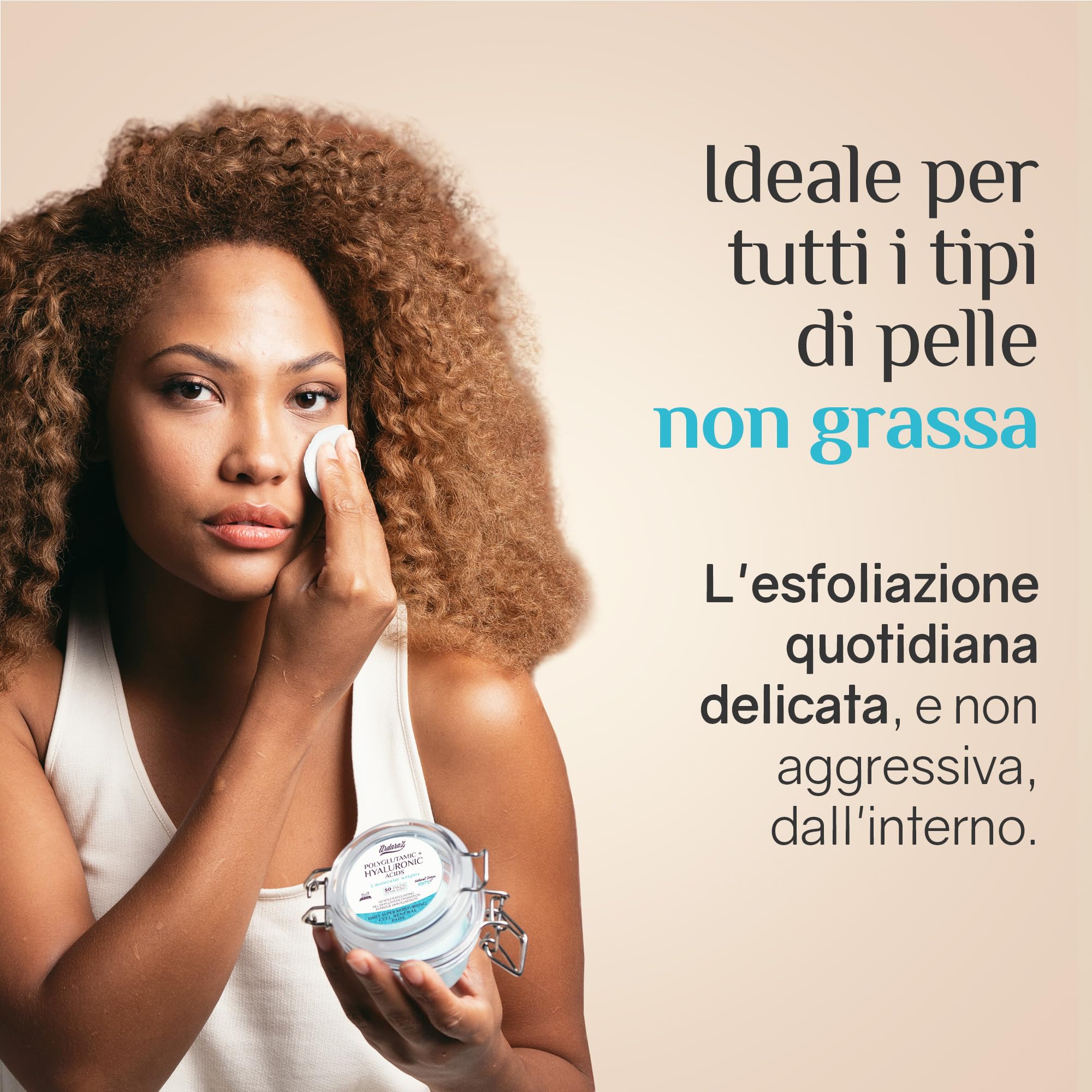Ardaraz Dischetti di Rinnovamento Cellulare con Acido Ialuronico Viso e Poliglutammico. Dischetti imbevuti in tonico viso idratante con Effetto Volume, Peeling Viso delicato per uso quotidiano 50 pz