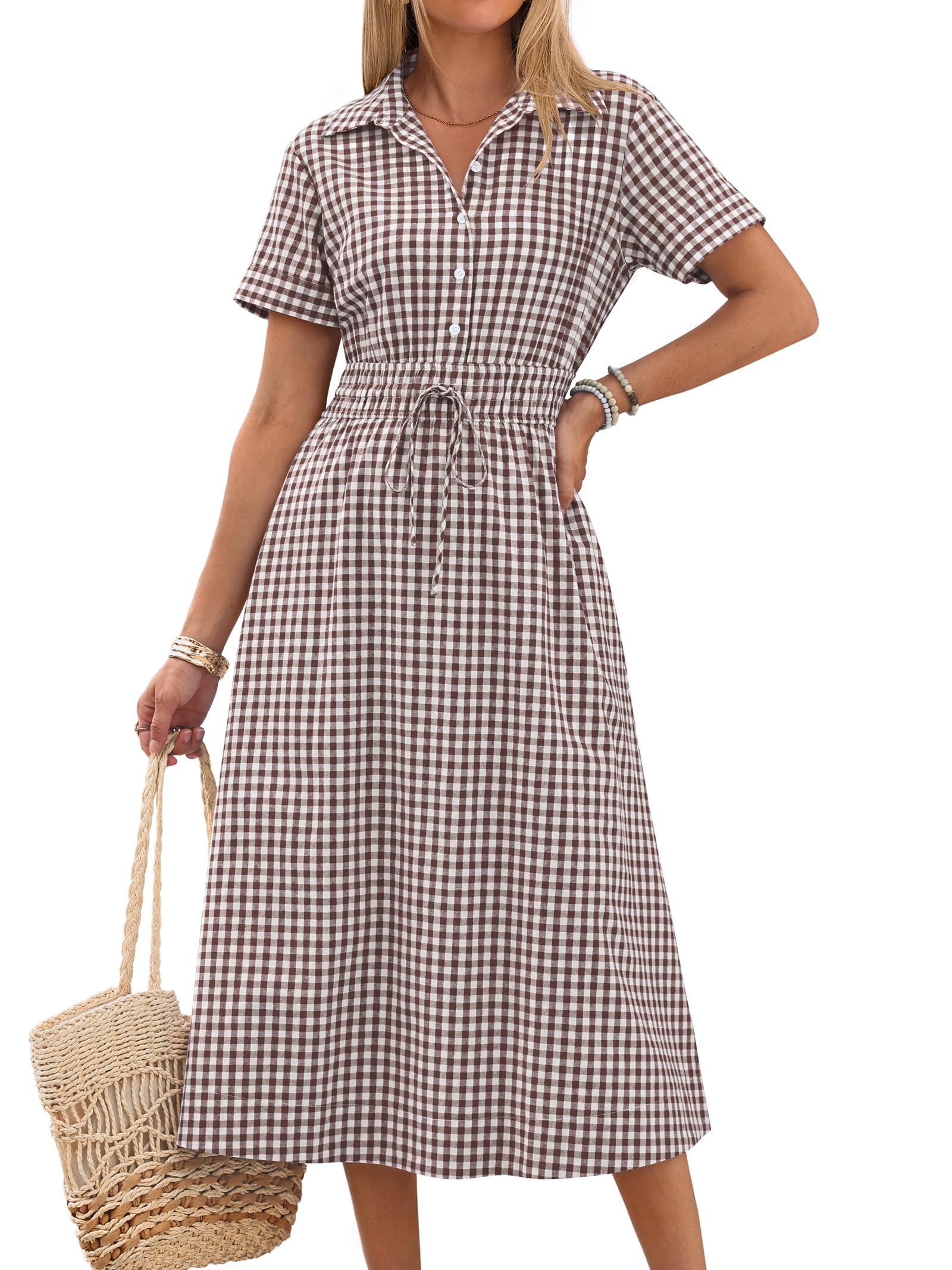 ANRABESS Women Summer Short Sleeve Midi Dress