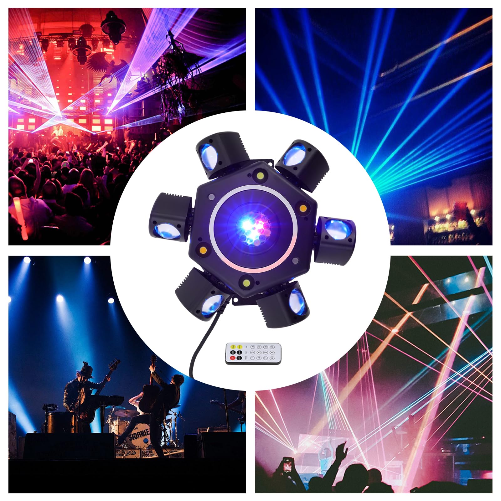 Luce da discoteca a 6 bracci, in ABS per DJ con telecomando, per DJ, nastri, bar, pub, club, 32 x 32 x 18 cm