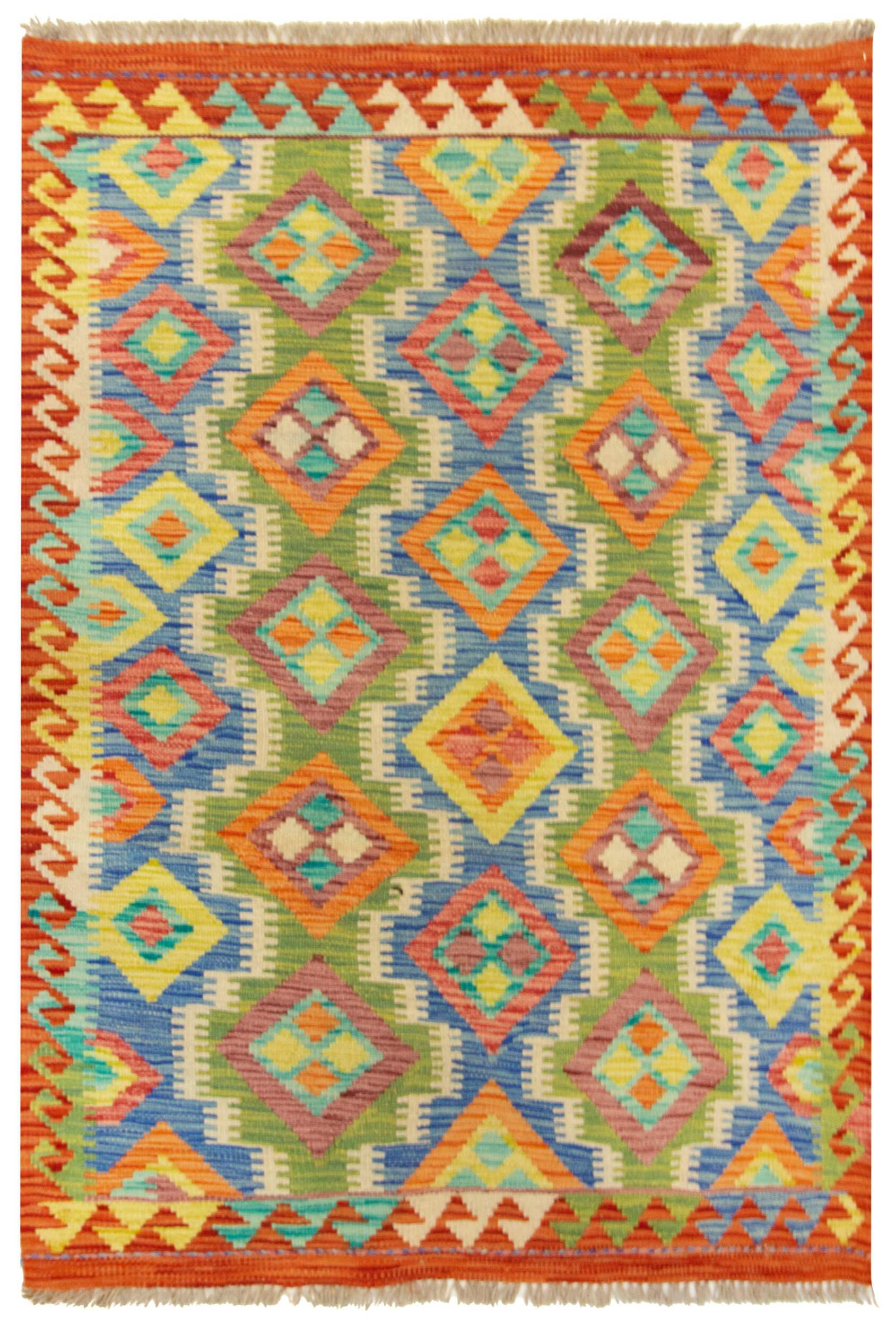 Tapis Kilim 100 % laine 145 x 101 cm, fait à la main, pièce unique style Herat Boho multicolore, tissu plat, tapis d'entrée et chambre