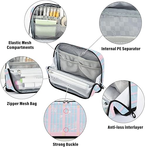 Miniatura 4 de Estuche de lápiz de pantalla japonesa azul rosa grande capacidad con cremallera organizador caja para adolescentes grado escuela suministros