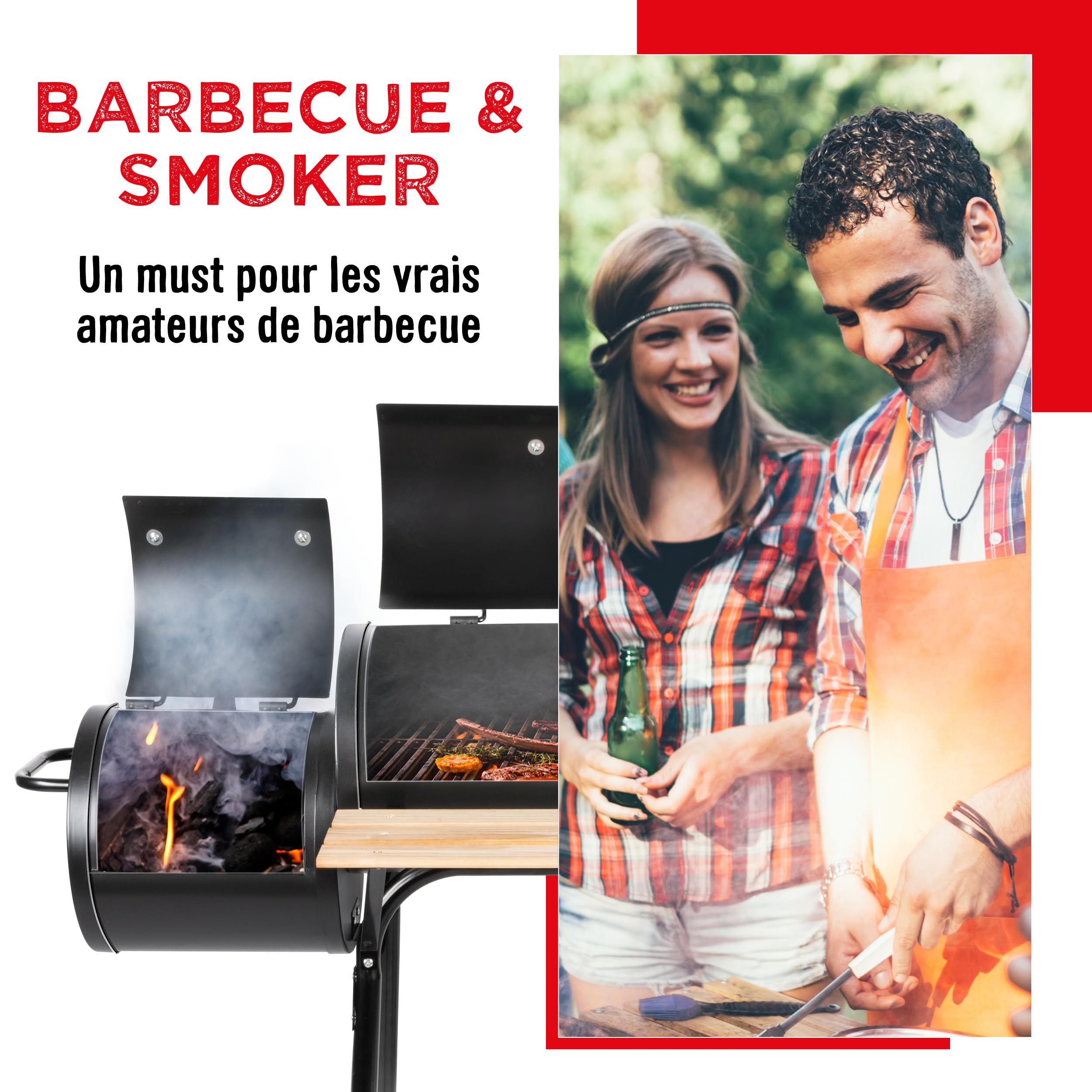 BBQ Collection Fumoir Barbecue - BBQ - Barbecue Charbon de Bois Grande Taille - Cheminée Réglable - 104 x 58 x 114 cm