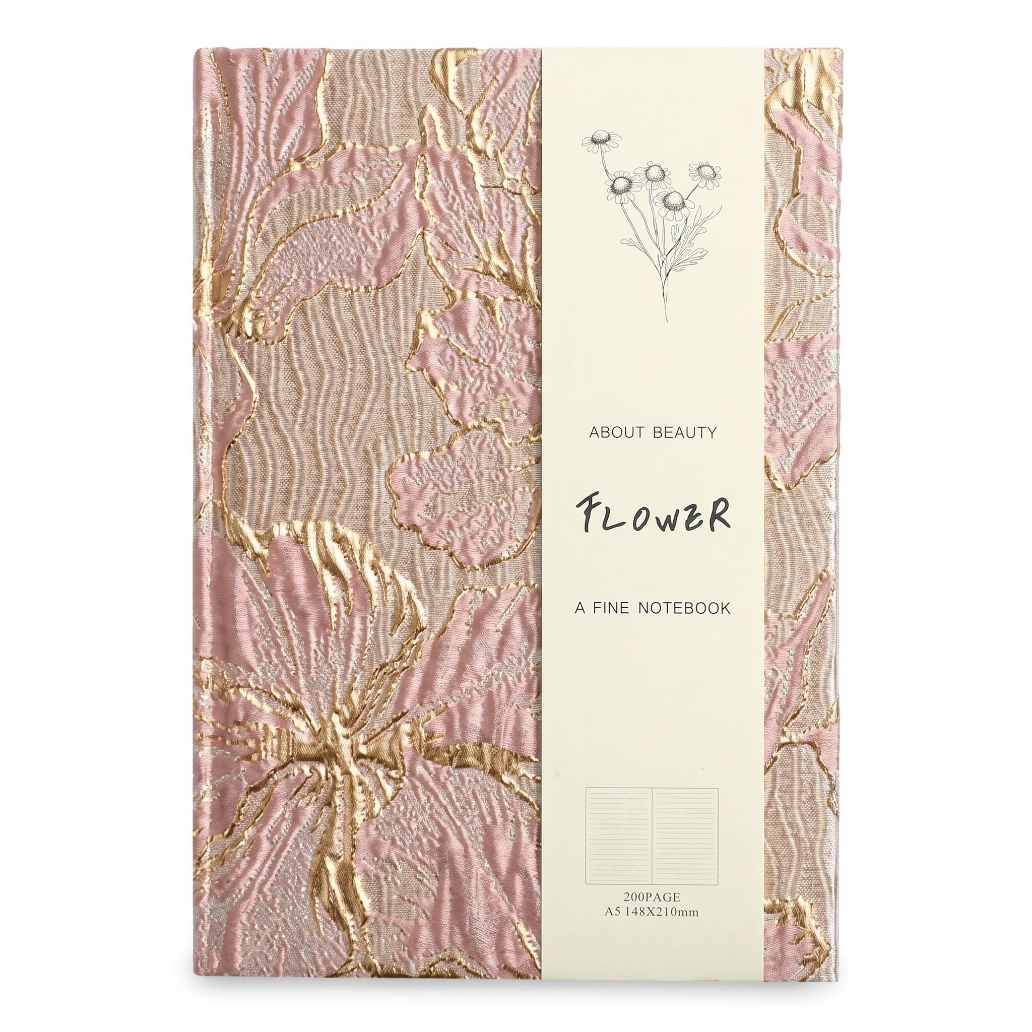 Satiskid 1 Piece Pink Floral Journal, Embossed Gold Thread Jacquard Notebook, A5 Hardcover Lined Journal for Women, Pretty Notebook for Writing, Gift Idea