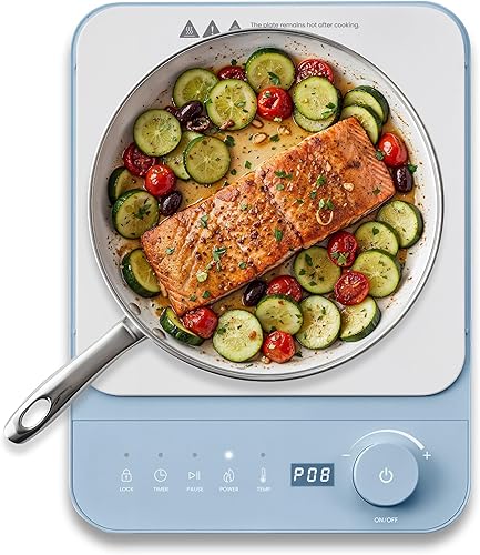 Elite Gourmet EIND57BL - Placa de inducción digital SlimStore, controles táctiles, tapa de vidrio de cerámica, 10 niveles de potencia, temperaturas