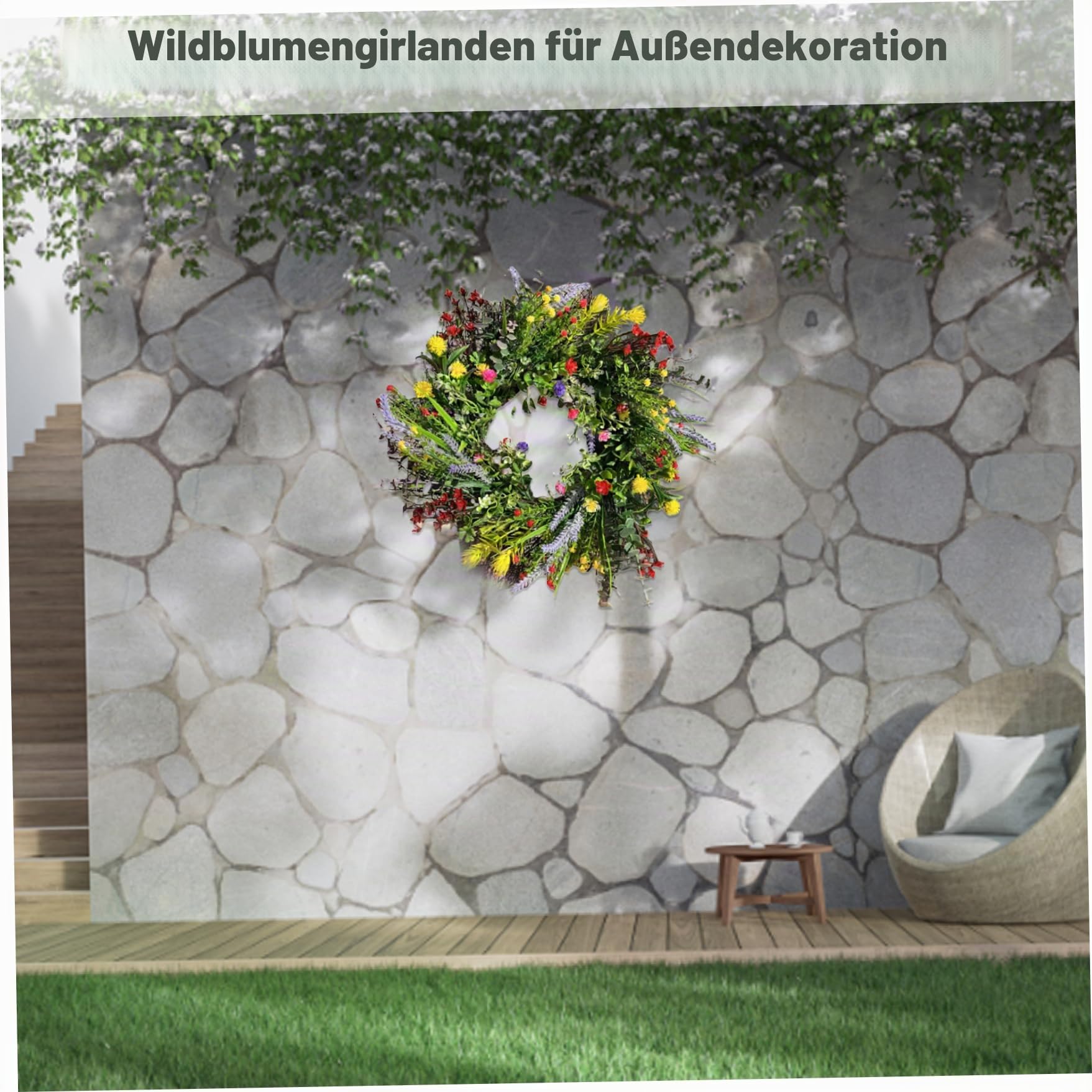 Wildblumenkranz, Haustürkränze für den Sommer, 39, 9 cm, künstlicher Wildblumenkranz, Aufhänger für Haustür, Blumengirlande, Dekorationen für Zuhause, Fenster, Wand, Hochzeit, Party, Sommer