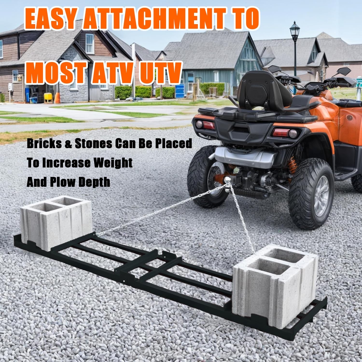 Garvee Brona ciągniona 122 x 51 cm (48 x 20 cali), ciężki stalowy niwelator trawnika Q235 z regulowanymi prętami, grabie do poziomowania żwiru i podłoża do ATV, UTV i traktorów, czarna
