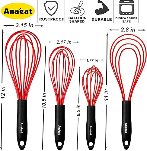 Miniatura 7 de Anaeat Juego de 4 batidores de cocina de silicona, perfectos para utensilios de cocina antiadherentes, batidora de leche y huevos para batir,
