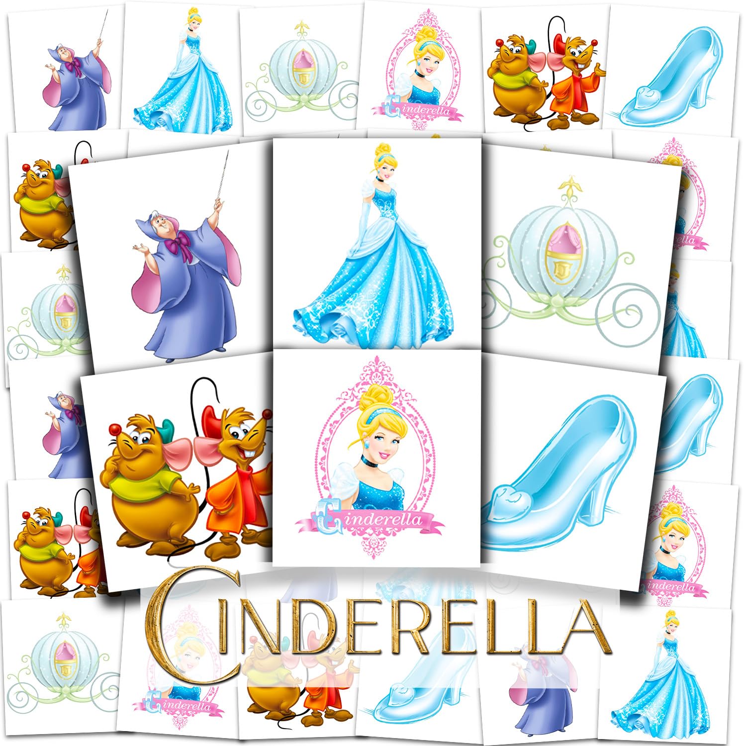 Cinderella Tattoos for Kids Party Favors Bundle - 72 Pc Individual Tattoos