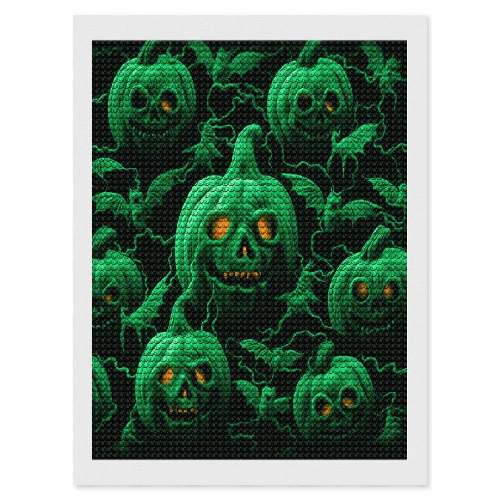 JTREHY Green Ghost Horror Halloween Pumpkin Diamond Art Kits Personalized DIY Round Diamond Painting Kits for Beginner Full Drill Diamonds Dots Paintings for Adults Gem Art Crafts Home Decor