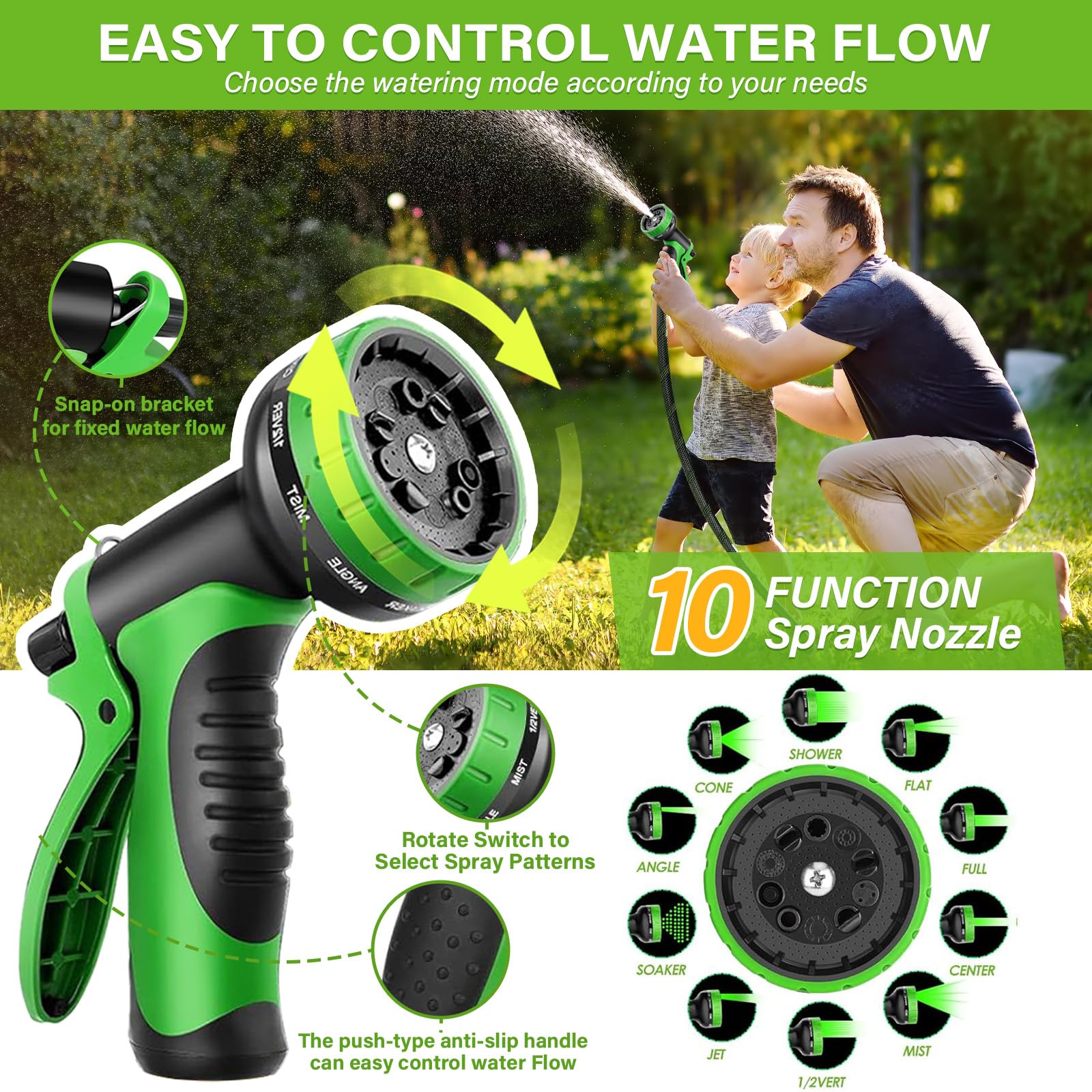 Tuyau d'Arrosage Extensible 15m Léger - 10 Modes de Pulvérisation, Raccords en Cuivre Antifuite | Pour Jardin, Lavage Voiture, Animaux Domestiques
