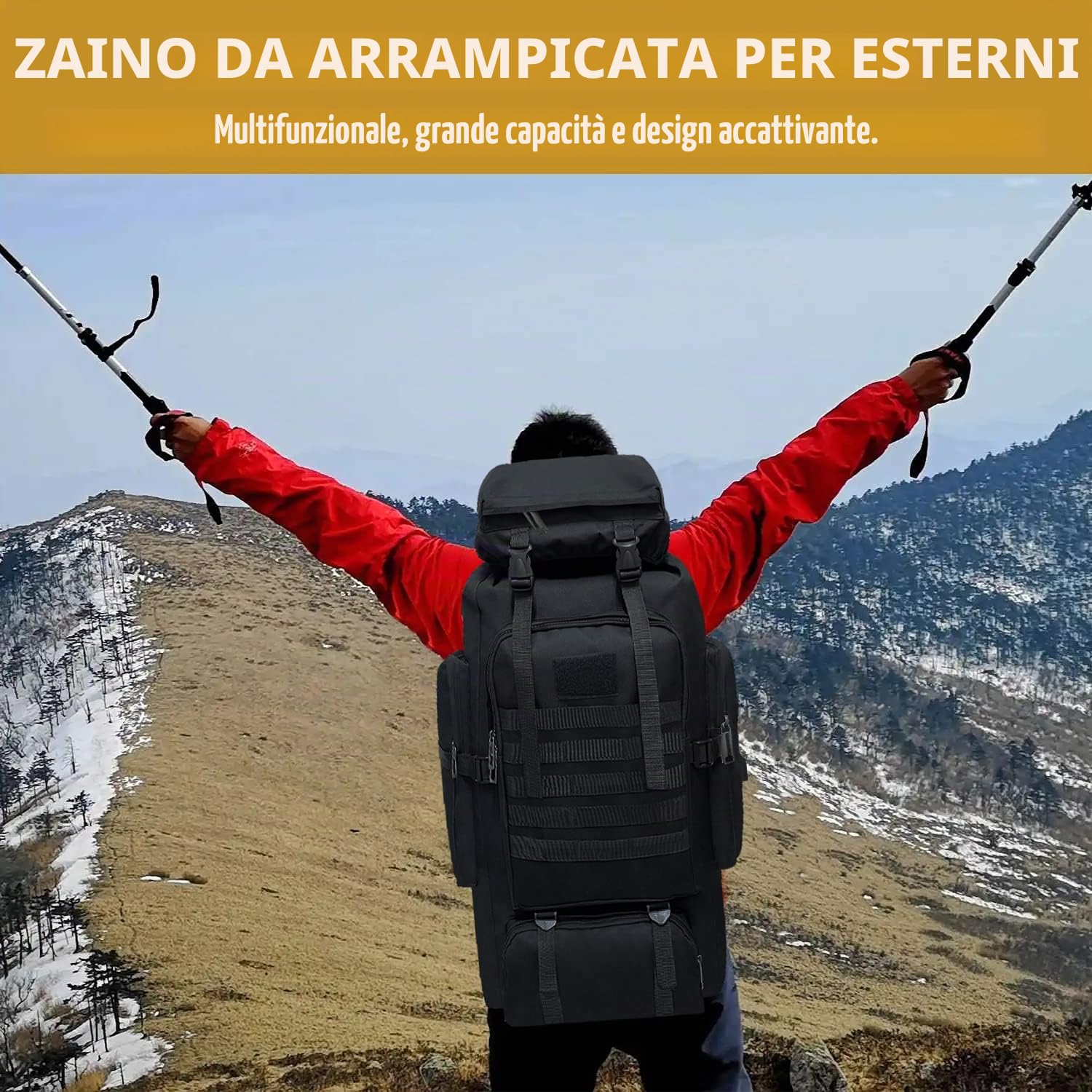 80L Zaino da trekking, Grande Campeggio tattico militare zaino, impermeabile da viaggio Daypack outdoor Molle Zaino per le donne degli uomini (Nero)