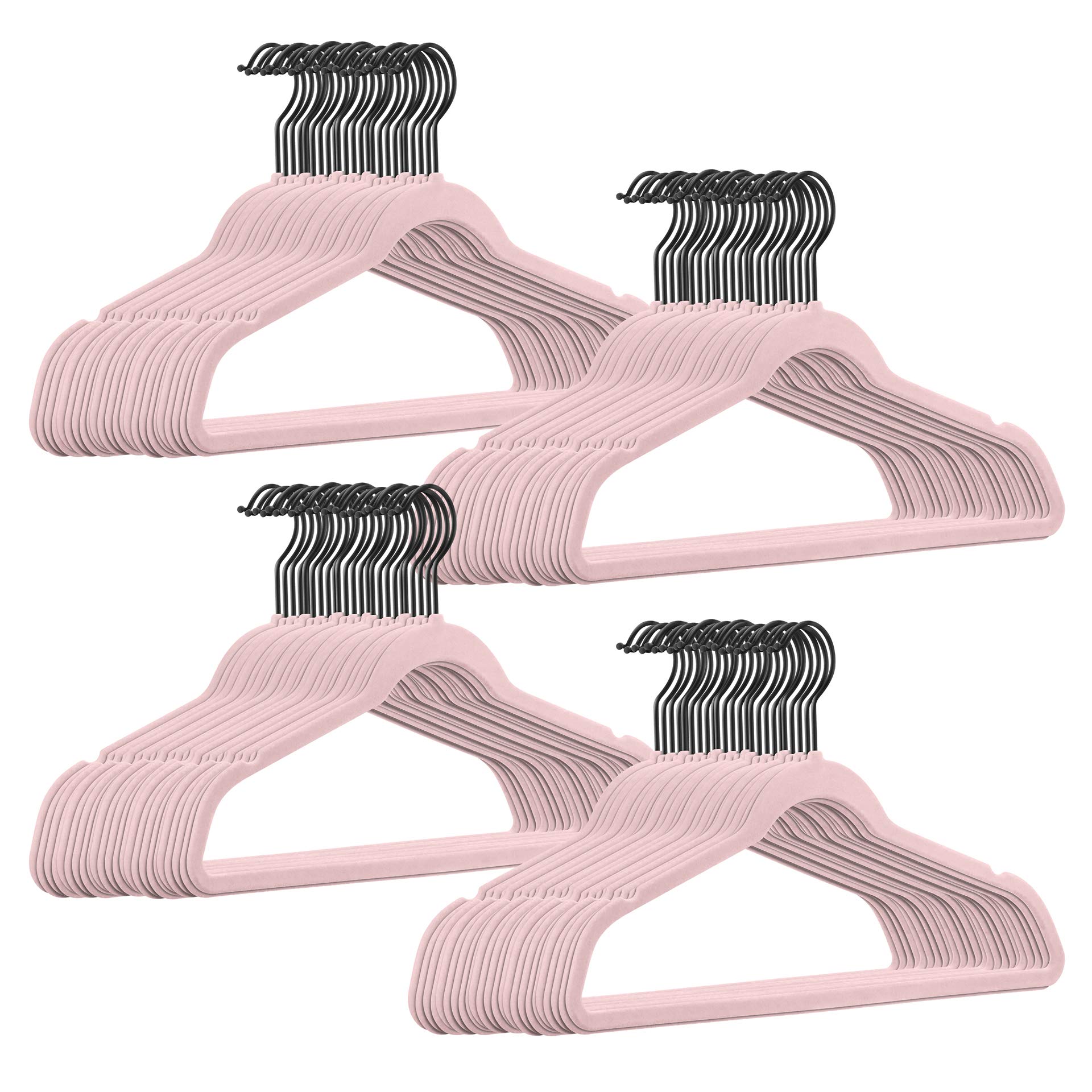 100 Stück hochwertige Samt Kleiderbügel in der Farbe Rosa mit schwarzem Haken/Anti-Rutsch/von StickandShine