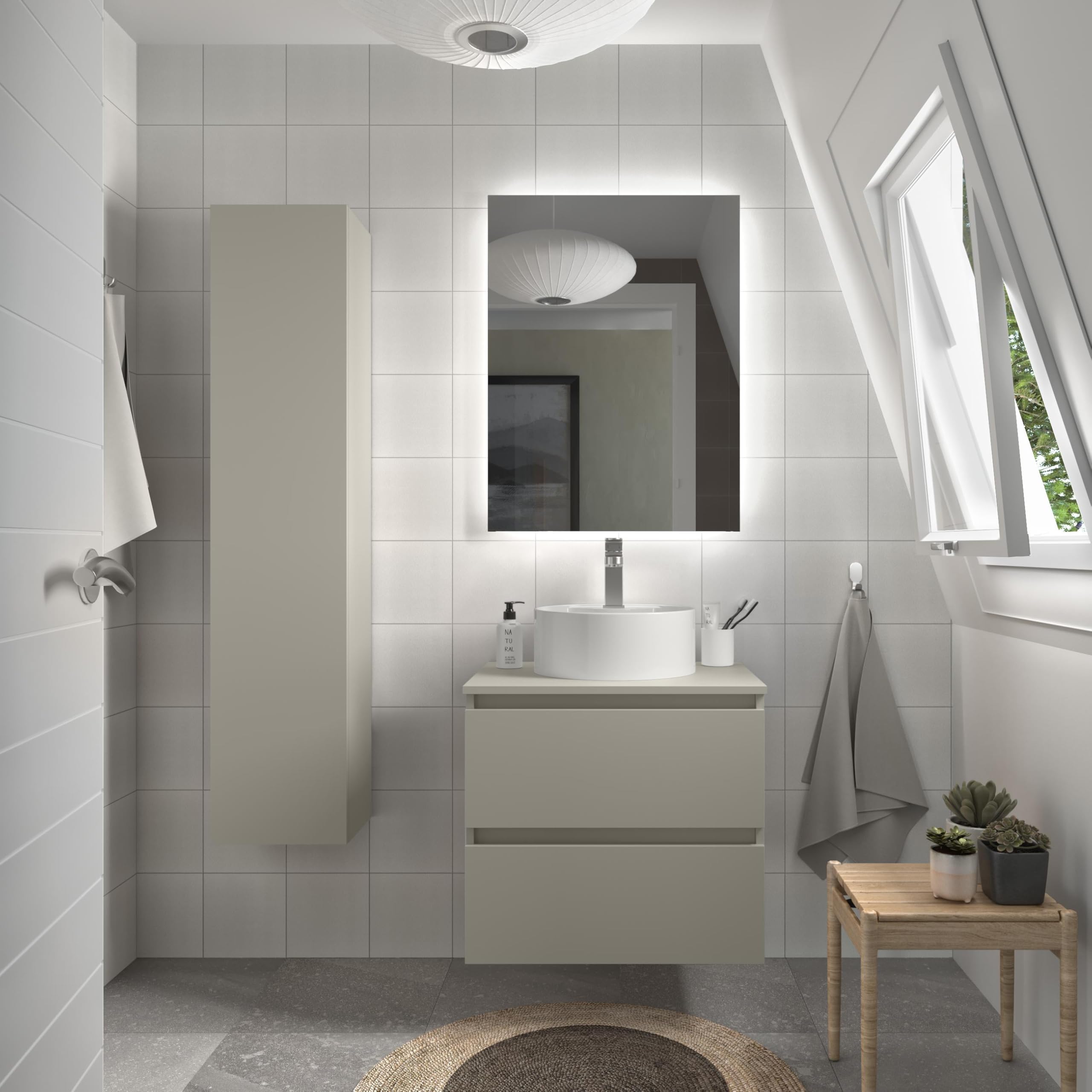 Mueble de Baño BEQUIA 60cm Gris Mate 2 cajones (Sin Lavabo)