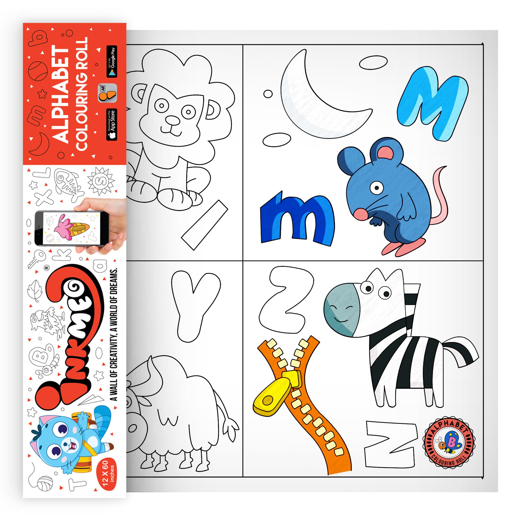 Alphabet Wall Colouring Roll | AR Enabled | Interactive Educational Learning Chart | for Kids | of All Ages | Best Gift | Size (12 X 84 Inches) | Letter Recognition