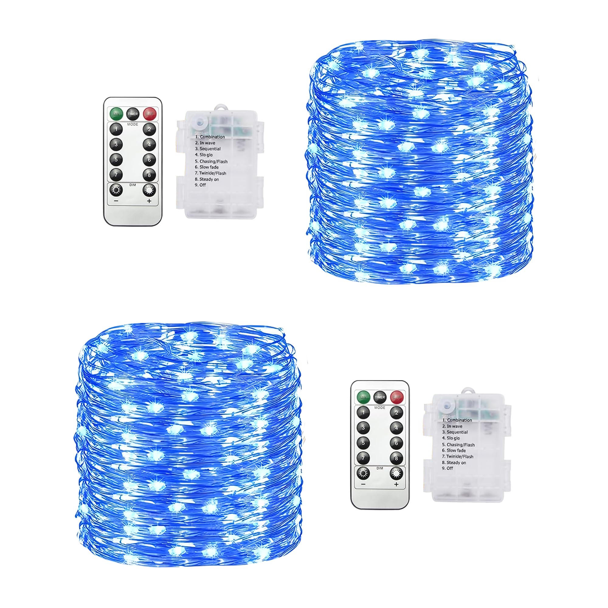 Clearhill Blue Fairy Lights 2Pack, 65.6Ft 200Led Twinkle String Lights Battery（Not Included） Operated With Remote Control, 8 Modes, Timing & Dimmable For Christmas Bedroom Indoor Outdoor Decor